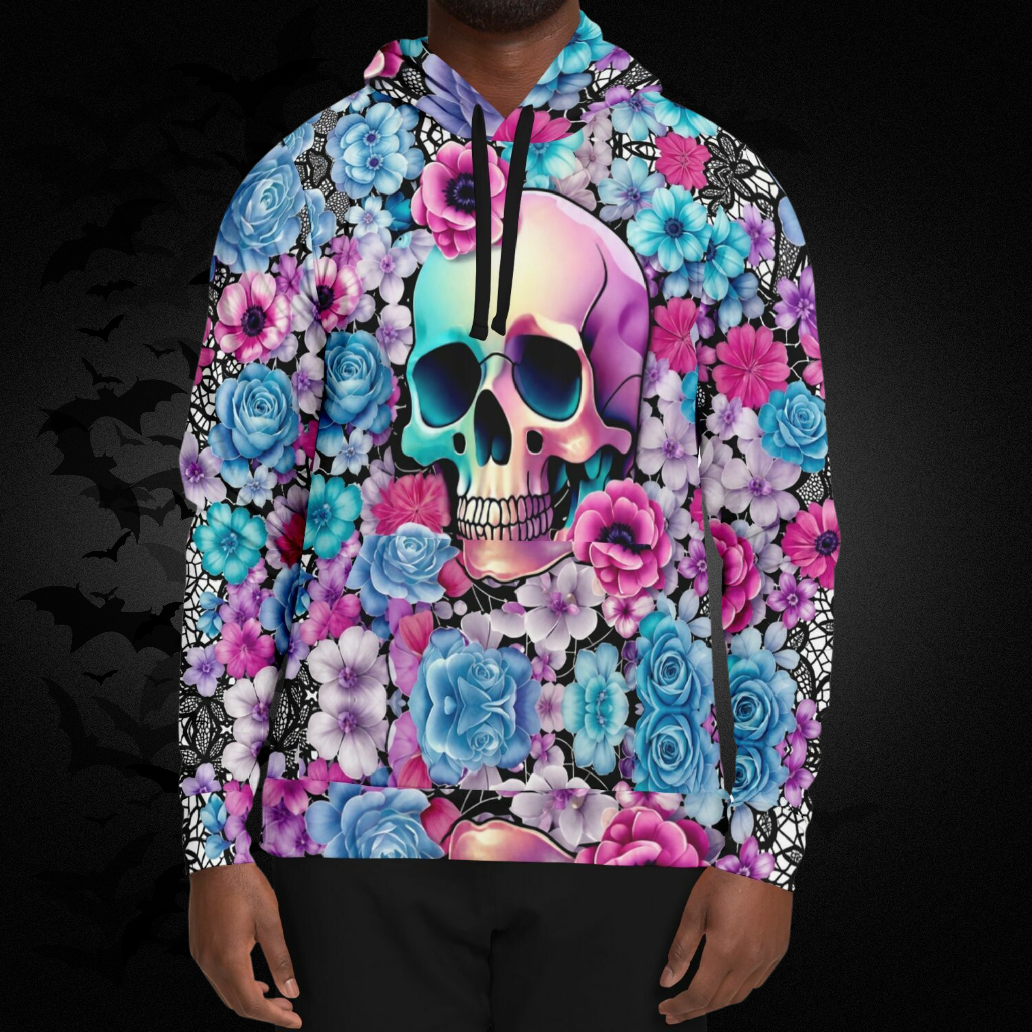Pastel Goth Floral Skull Hoodie — Gothic Skull Unisex All Over Print