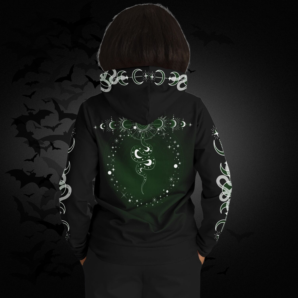 Celestial Serpent All Over Print Hoodie – Forest Green