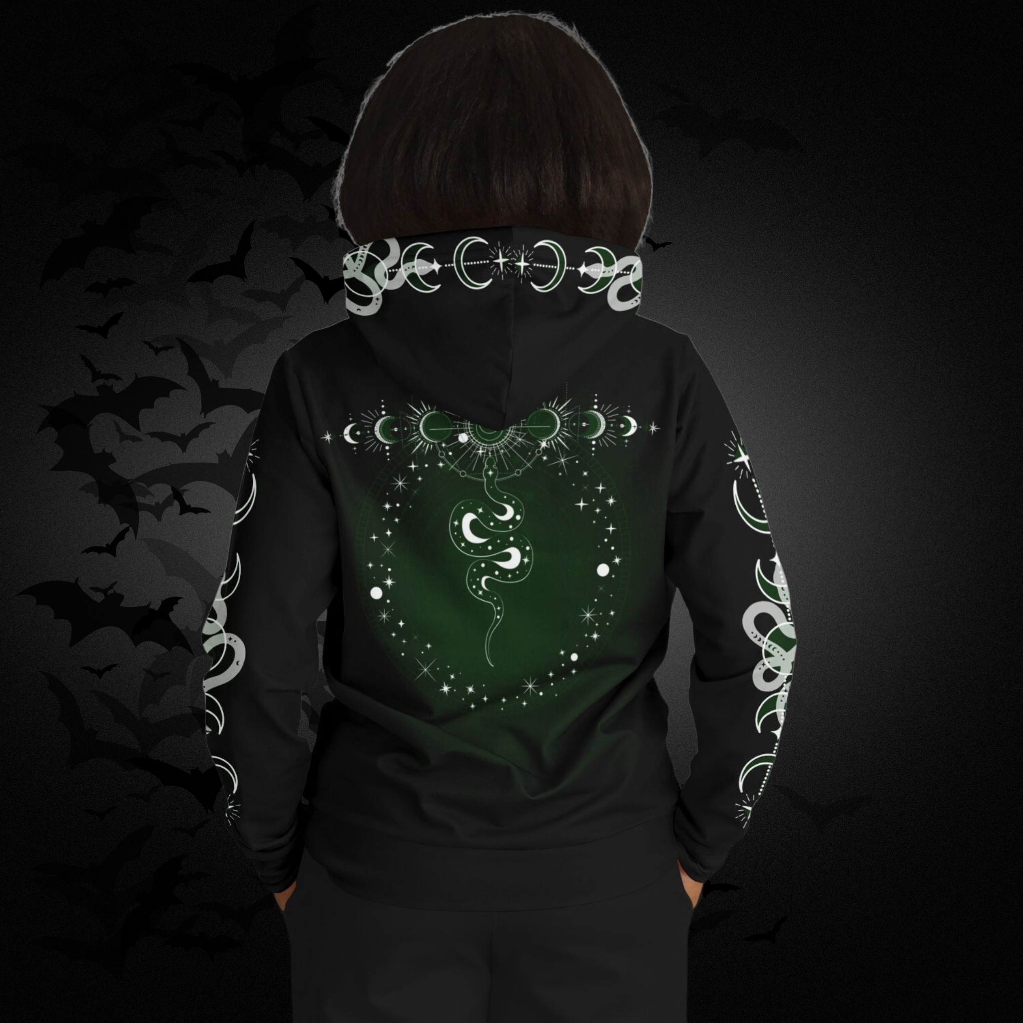 Celestial Serpent All Over Print Hoodie – Forest Green