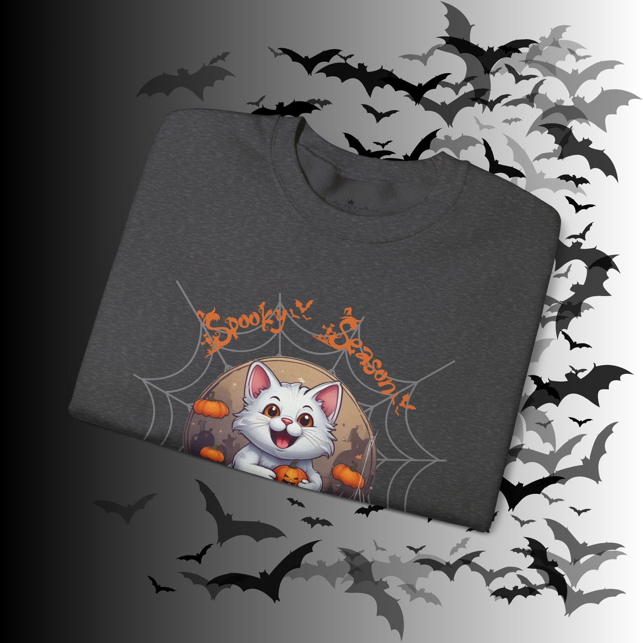 Spooky Season Cat Crewneck Sweatshirt — Kawaii Halloween Pumpkin