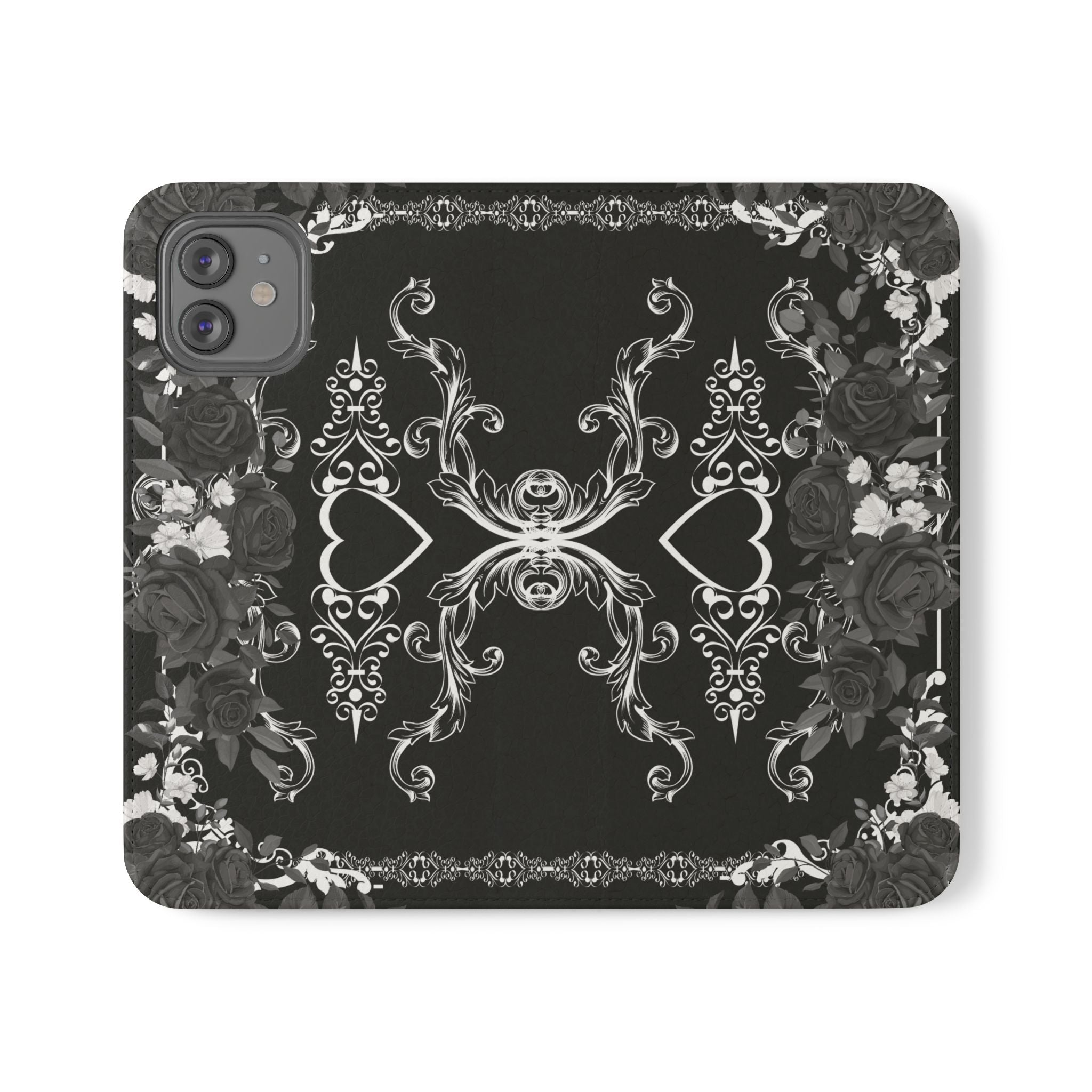 Romantic Goth Wallet Flip Case - Goth Botanical Phone Case