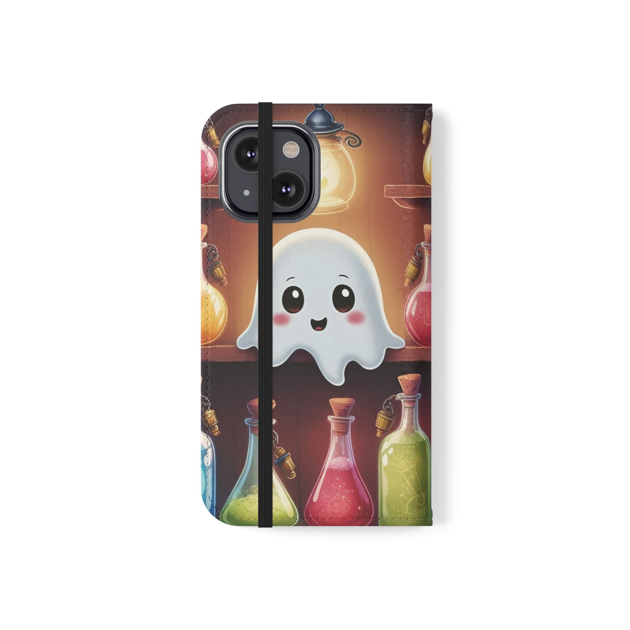 Apothecary Ghost Flip Wallet Case - Spooky Halloween Phone Case - Gothic Ghost Smartphone Case -  Ghost on a Shelf Wallet Case