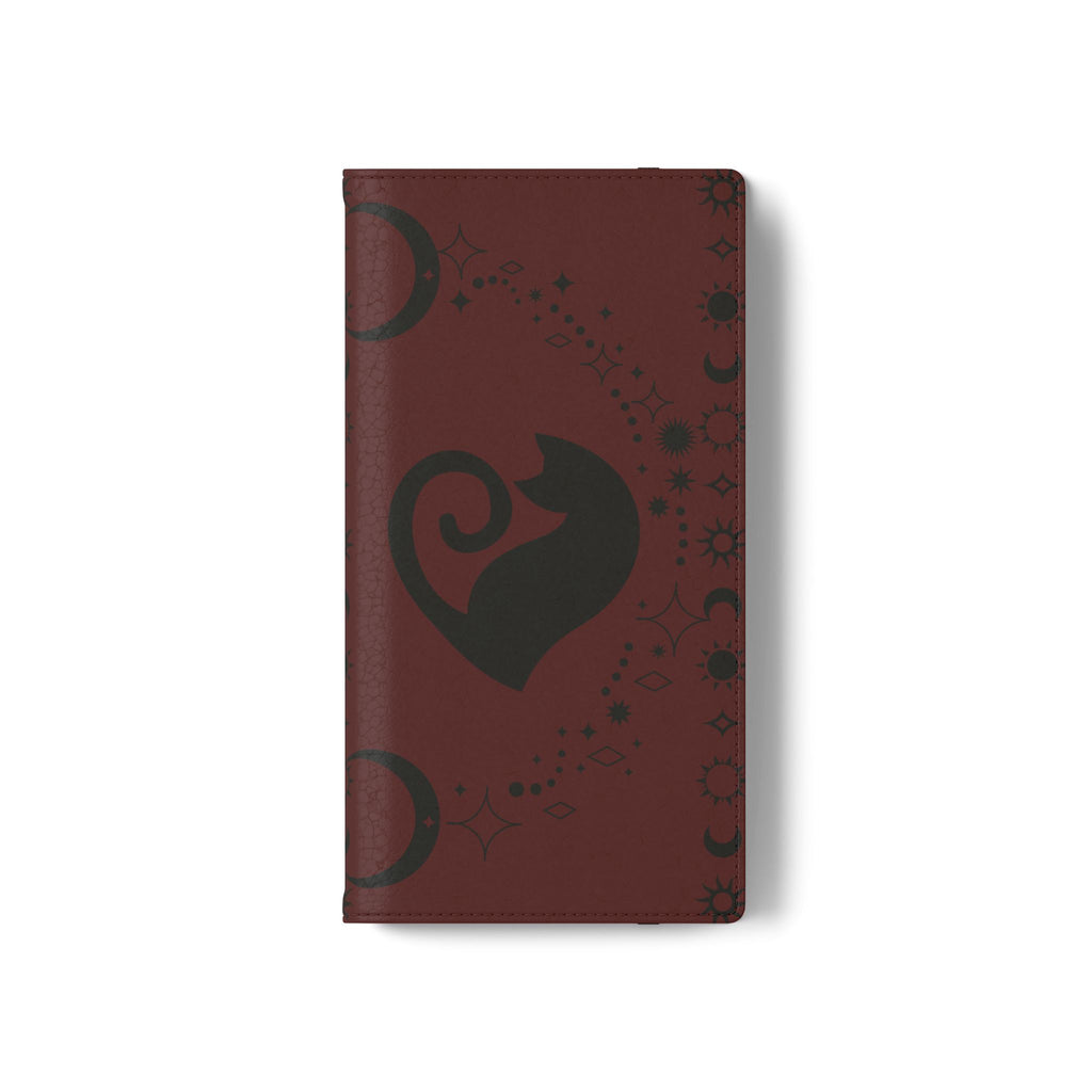 Dark Academia Celestial Black Cat Flip Wallet Case for iPhone and Samsung Galaxy Phones