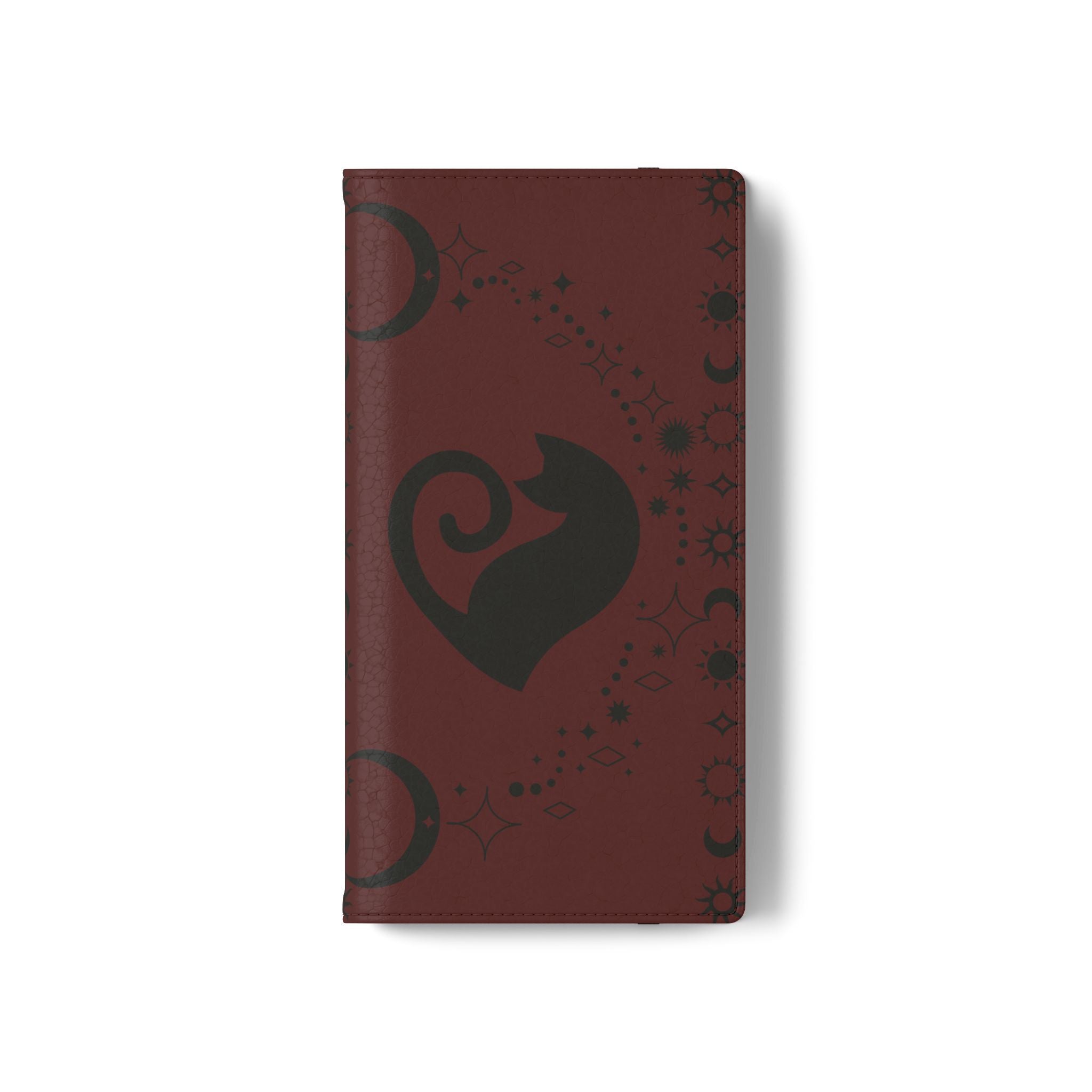 Dark Academia Celestial Black Cat Flip Wallet Case for iPhone and Samsung Galaxy Phones