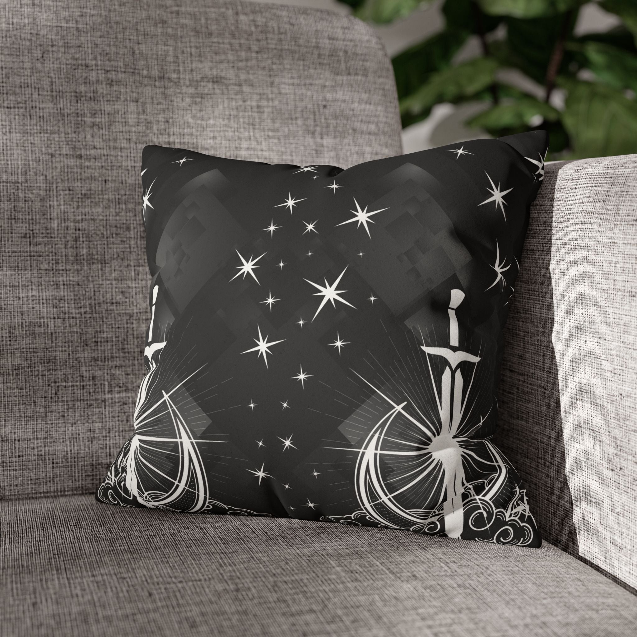 Gothic Moon Sword Celestial Throw Pillow — Dark Witchy Home Decor