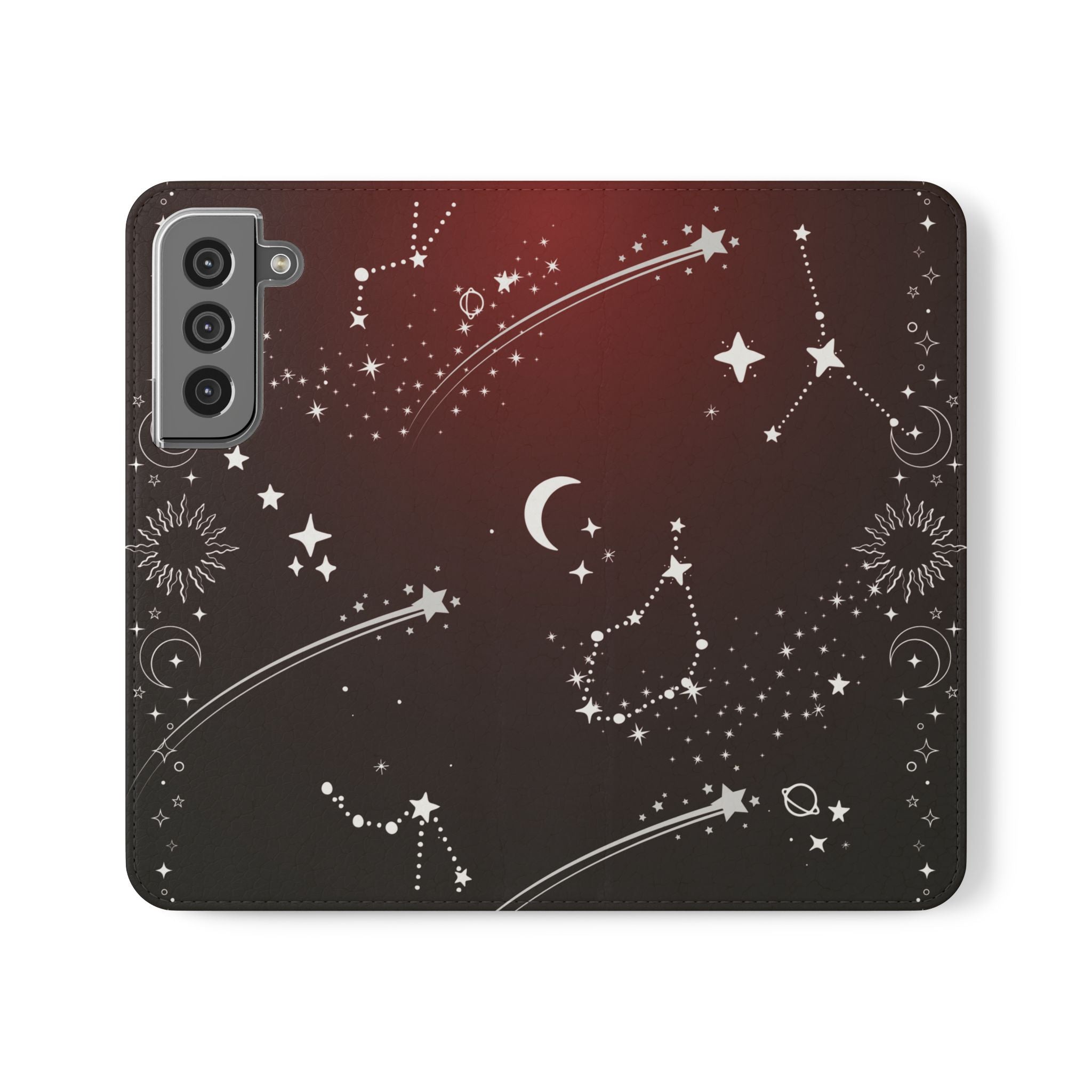 Gothic Celestial Black and Red Flip Wallet Case for iPhone and Samsung Galaxy Phones