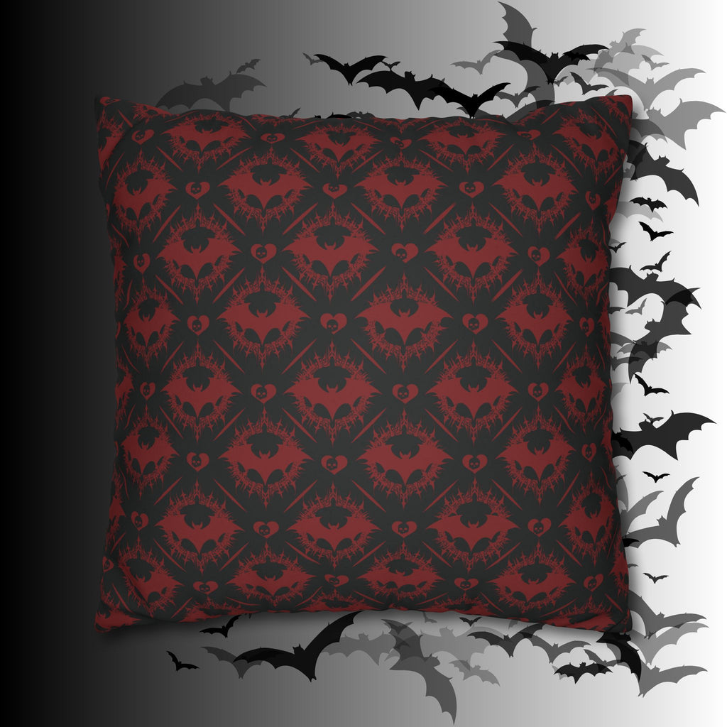 Gothic Bat Diamond Pattern Throw Pillow — Midnight Black Dark Home Decor