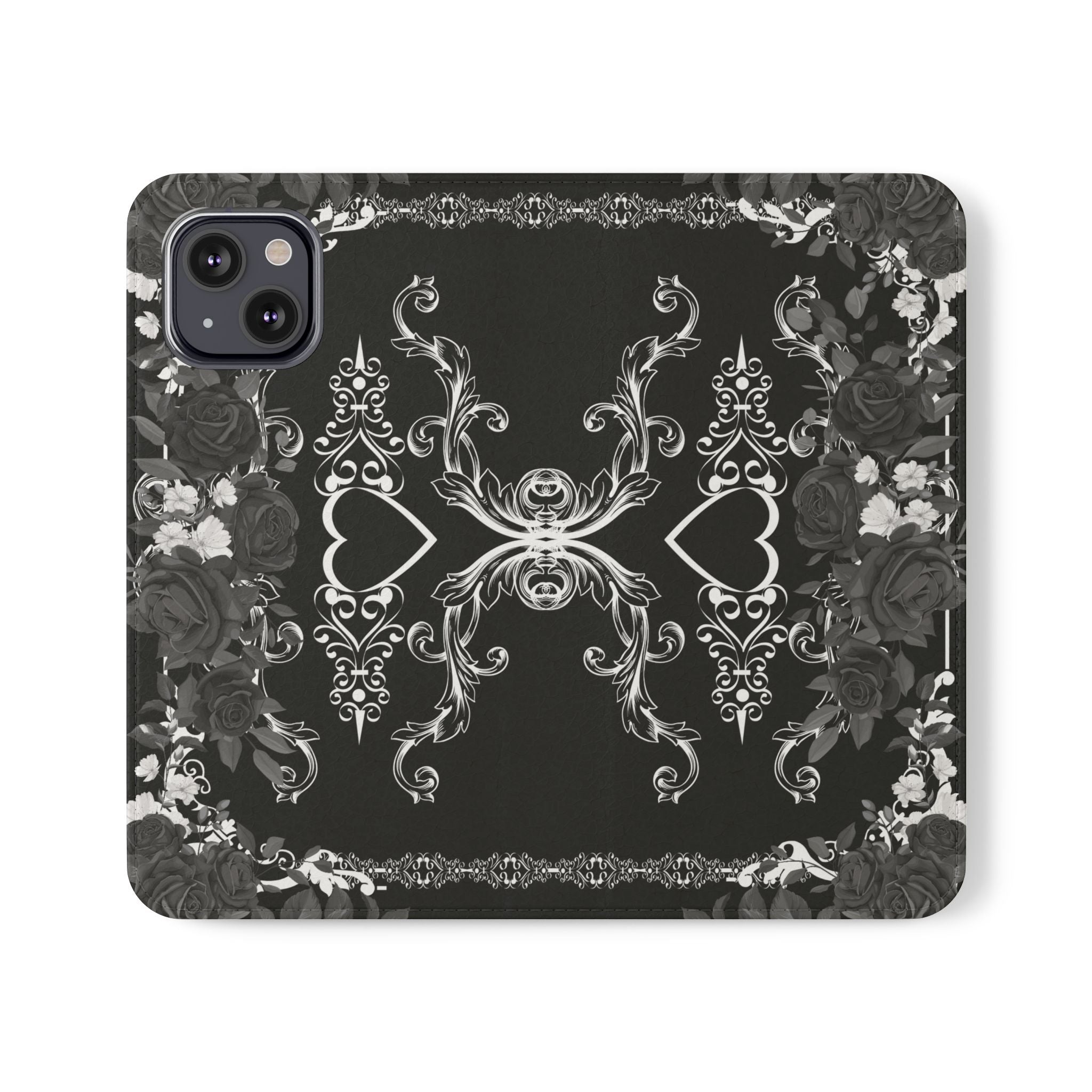 Romantic Goth Wallet Flip Case - Goth Botanical Phone Case