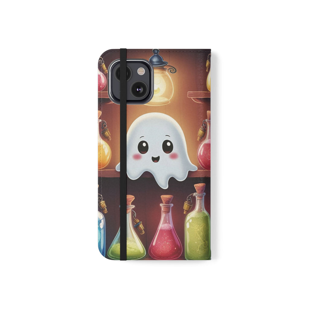 Apothecary Ghost Flip Wallet Case - Spooky Halloween Phone Case - Gothic Ghost Smartphone Case -  Ghost on a Shelf Wallet Case