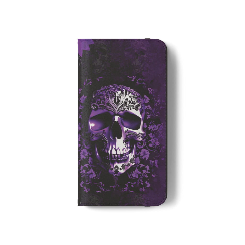 Purple Pastel Goth Skull Flip Wallet Phone Case - Skull Wallet Case for Samsung iPhone - Gothic Style Skull Wallet Phone Cases