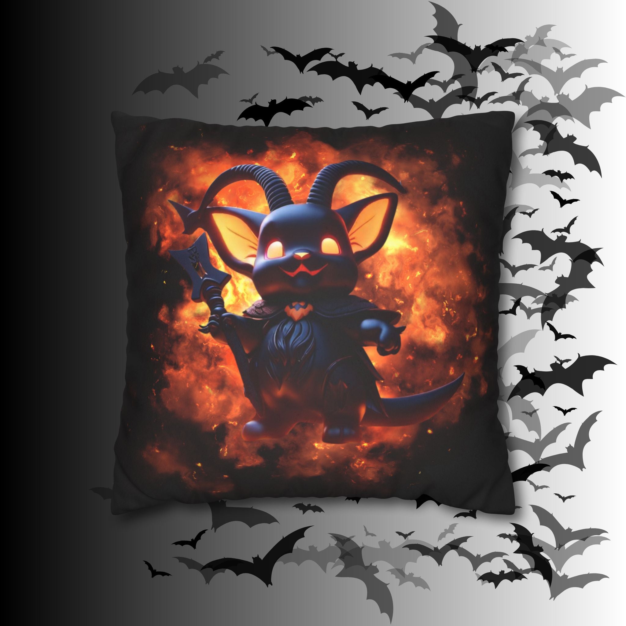 Cute Baphomet Throw Pillow — Gothic Occult Dark Home Decor