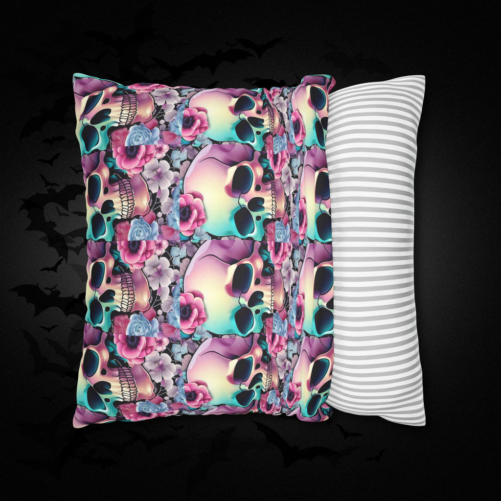 Pastel Goth Floral Skull Throw Pillow — Dark Floral Emo Home Decor