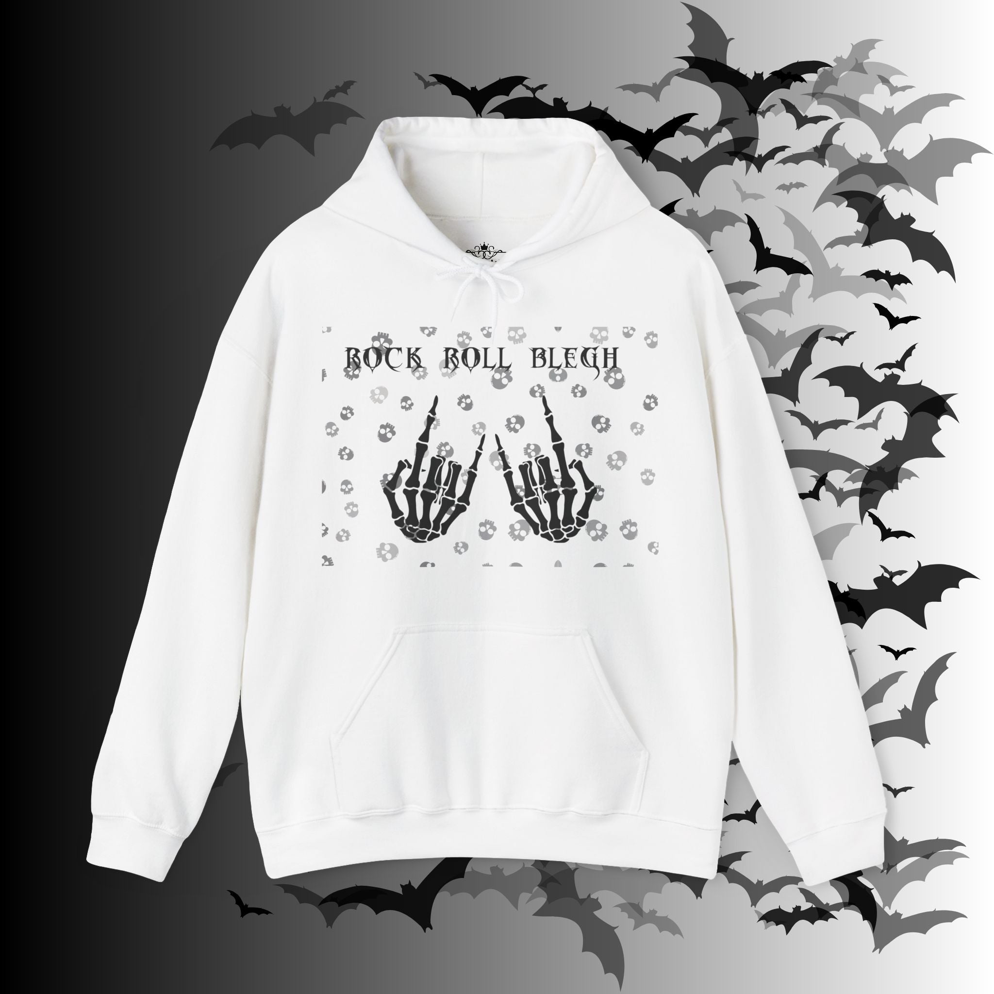 Rock Roll Blegh Hoodie — Skeleton Hands Gothic Music Pullover