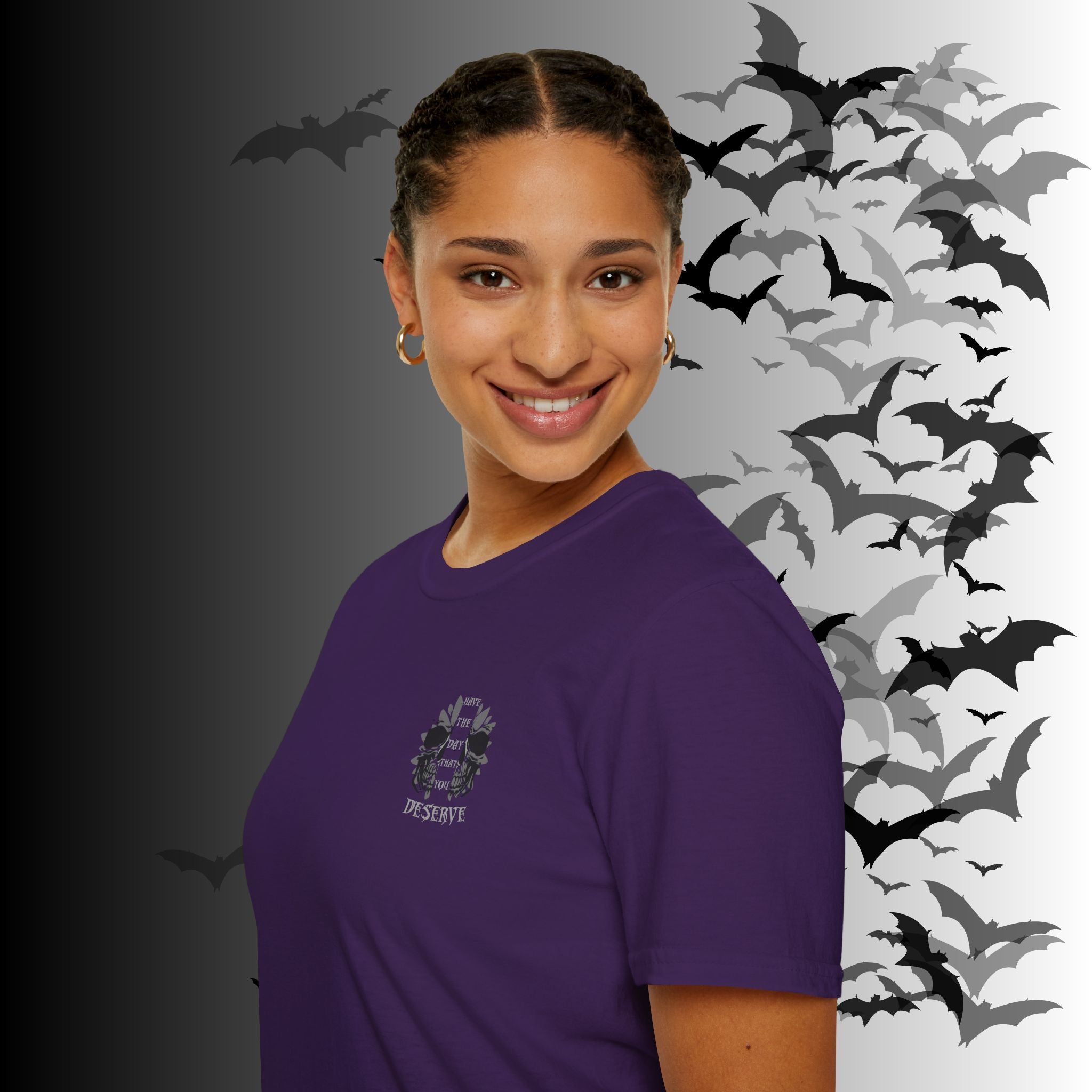 "Have The Day That You Deserve" Botanical Skull T-Shirt — Tonal Gothic Back Print