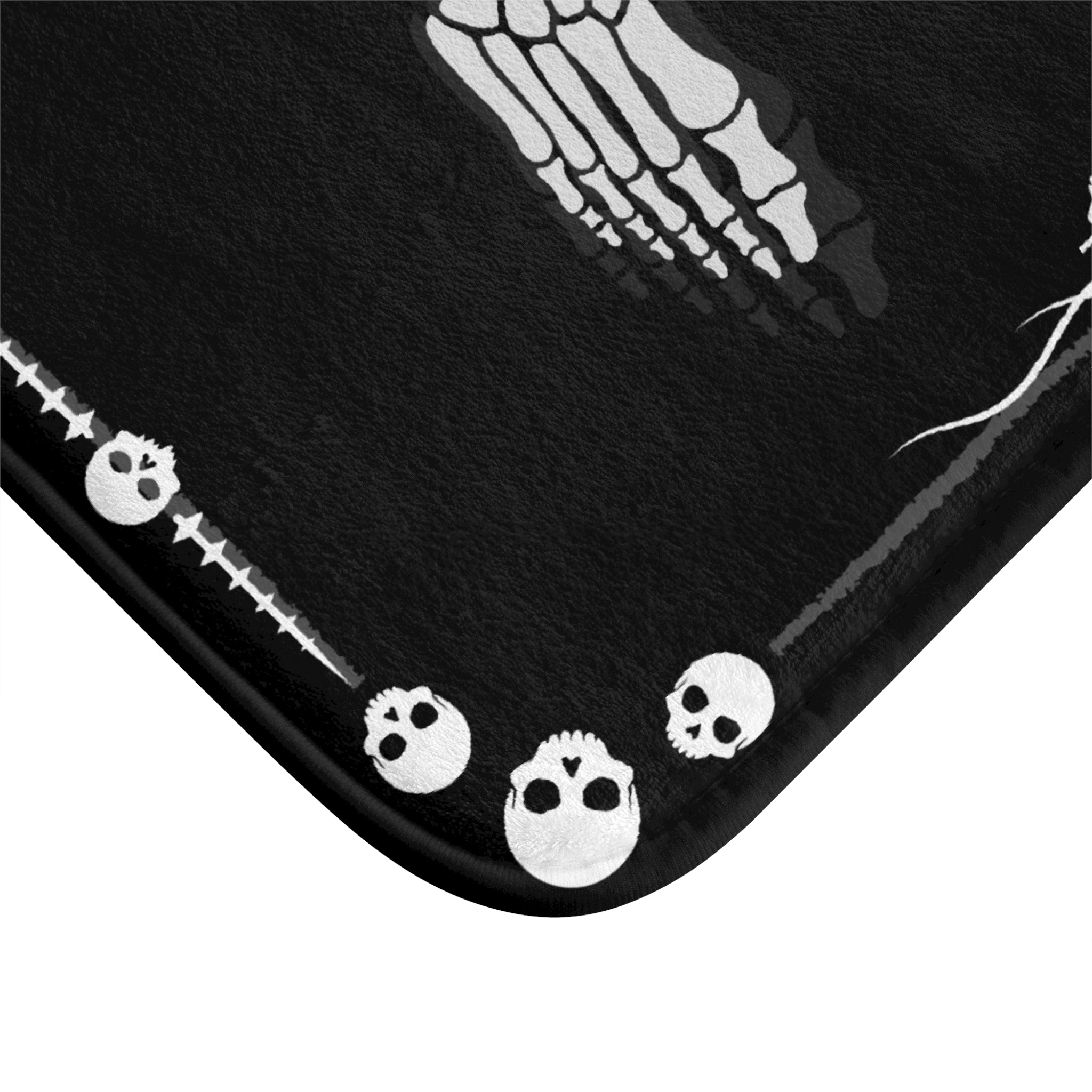 Skeleton Footprints Bath Mat — Gothic Skull Border Black Bathroom Decor