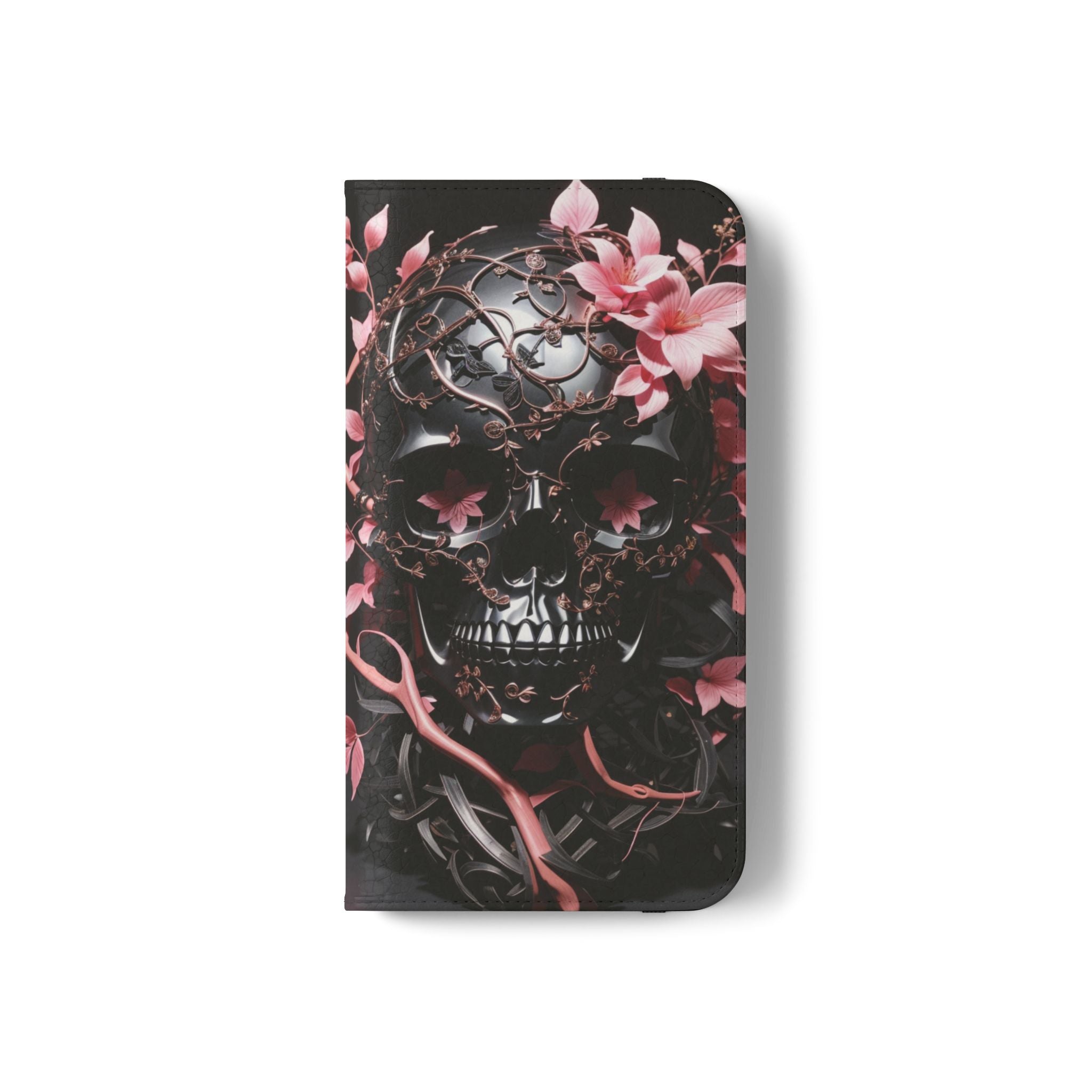 Pink Pastel Goth Skull Flip Wallet Phone Case - Skull Wallet Case for Samsung iPhone - Gothic Style Skull Wallet Phone Cases