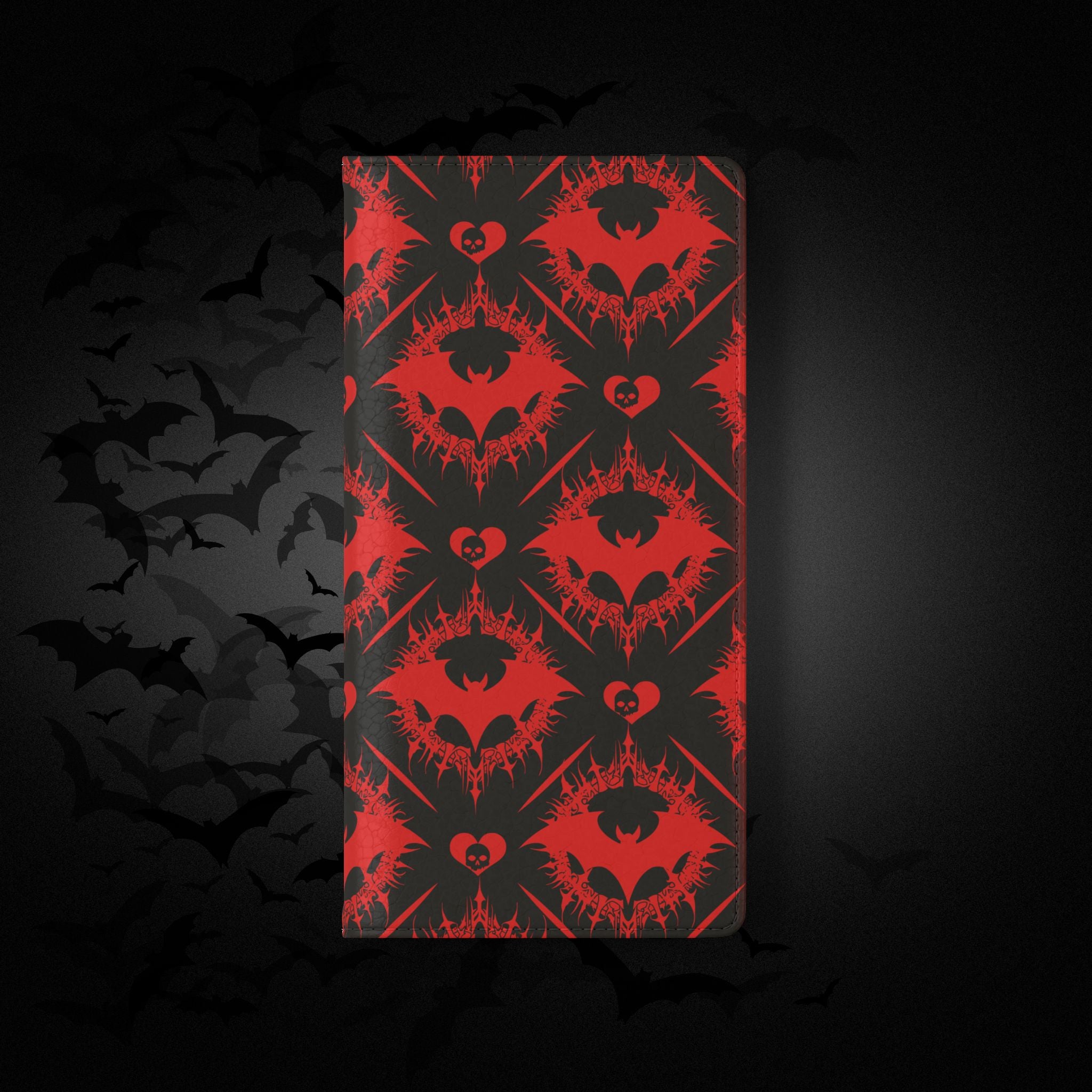 Gothic Bat Wallet Flip Case - Elegant Goth Phone Wallet - Bat Pattern Flip Case - Gothic Phone Case - Stylish Wallet Phone Case
