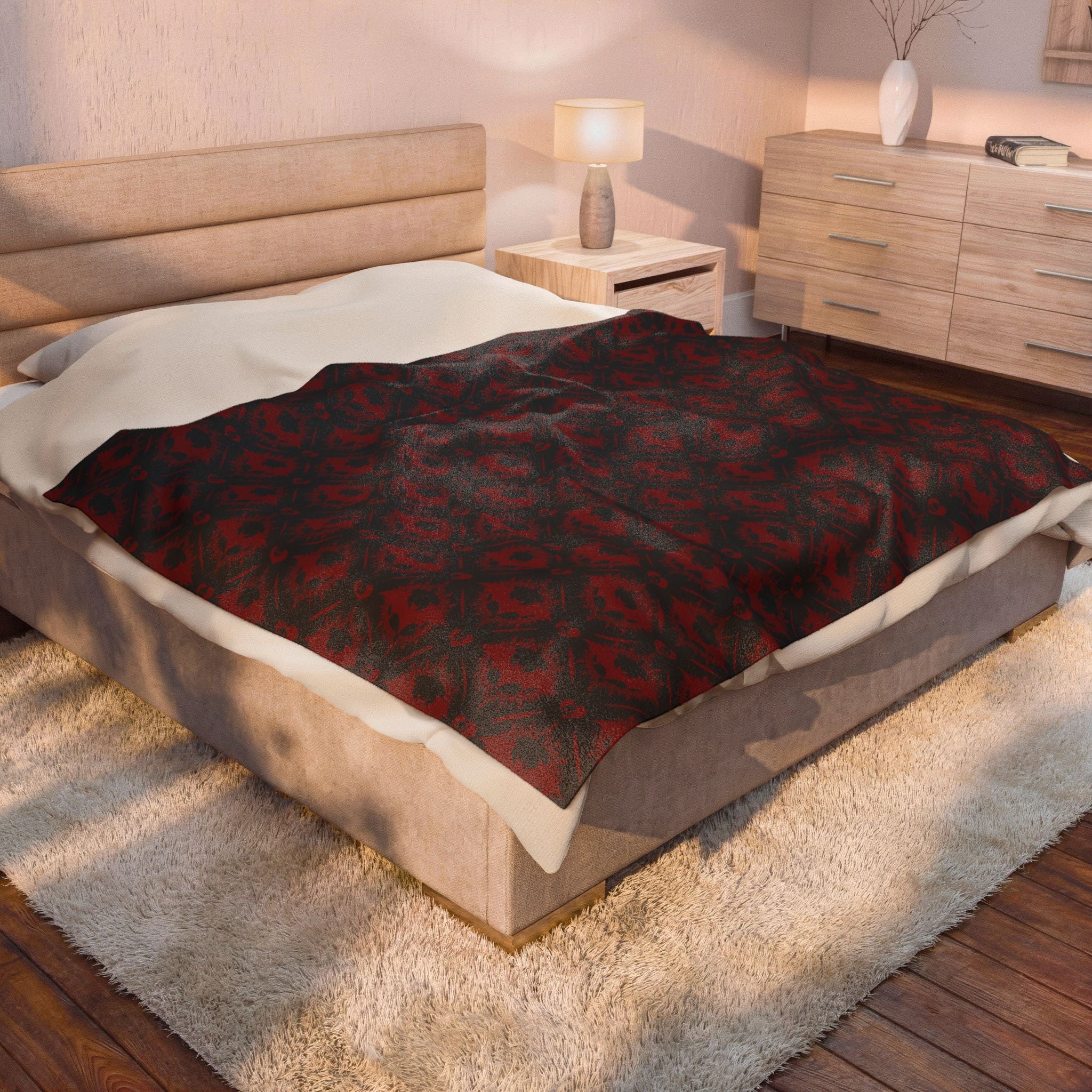 Gothic Bat & Skull Heart Throw Blanket — Dark Romance Home Decor
