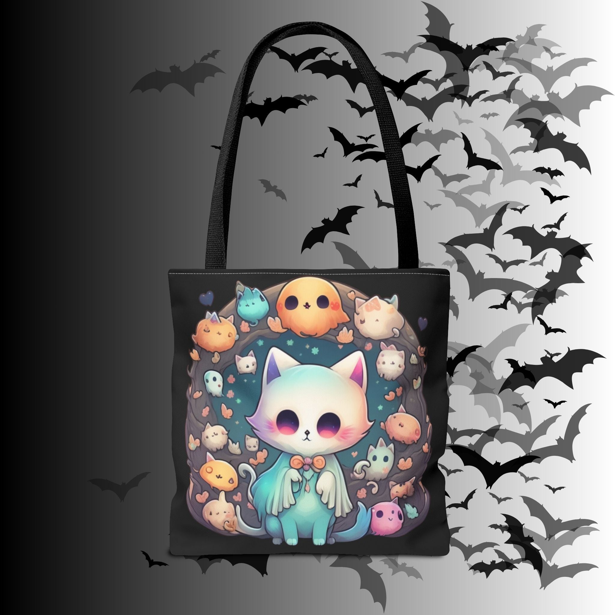 Pastel Goth Ghost Cat Tote Bag — Kawaii Spooky All-Over Print