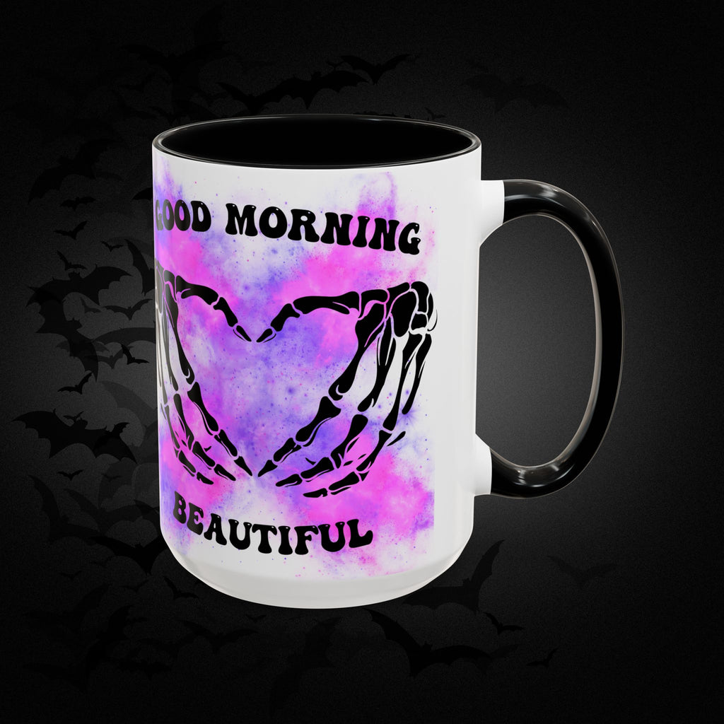 Good Morning Beautiful Fuck Off Skeleton Hands Accent Coffee Mug