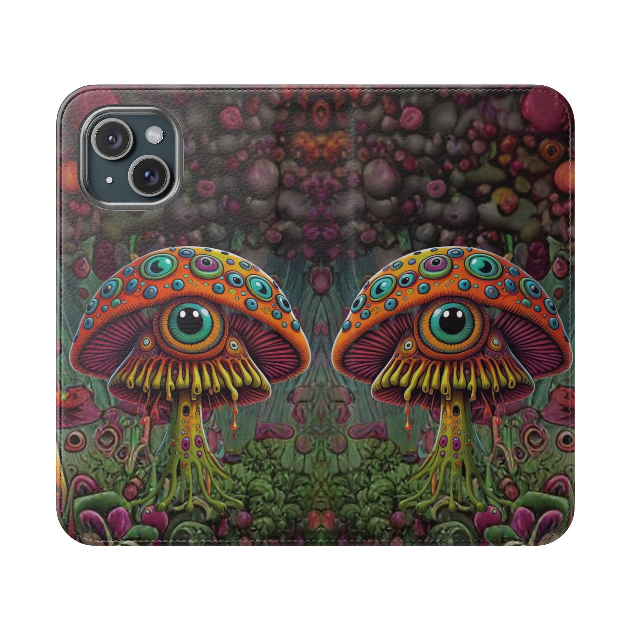 Trippy Mushroom Cottagecore Flip Wallet Phone Case - Mushroom Wallet Case for Samsung iPhone - Psychedelic Wallet Phone Cases