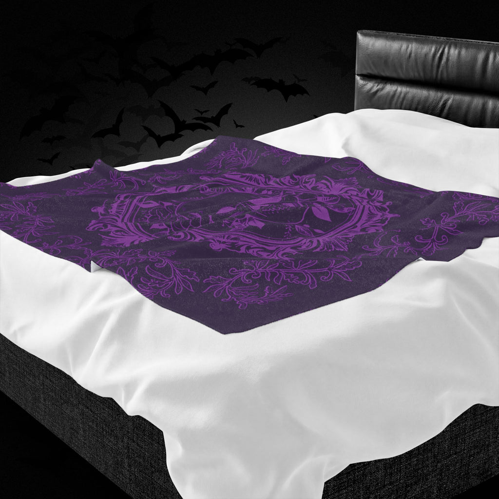 Gothic Purple Skull Botanical Throw Blanket — Tonal Dark Elegance