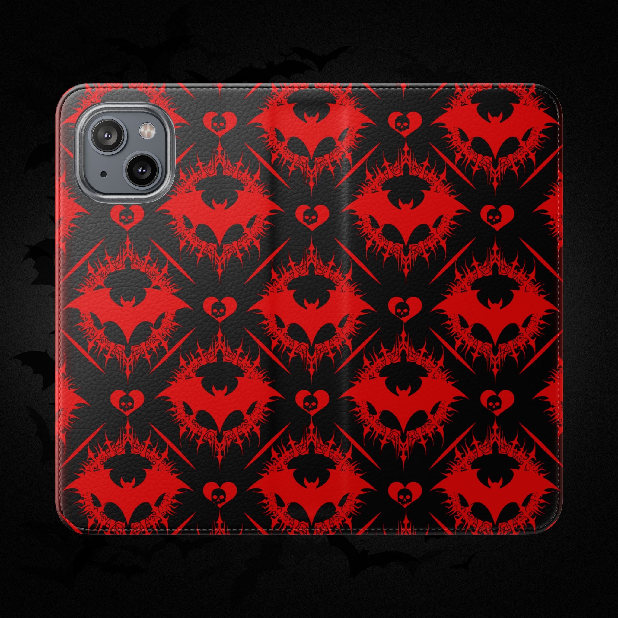 Gothic Bat Wallet Flip Case - Elegant Goth Phone Wallet - Bat Pattern Flip Case - Gothic Phone Case - Stylish Wallet Phone Case