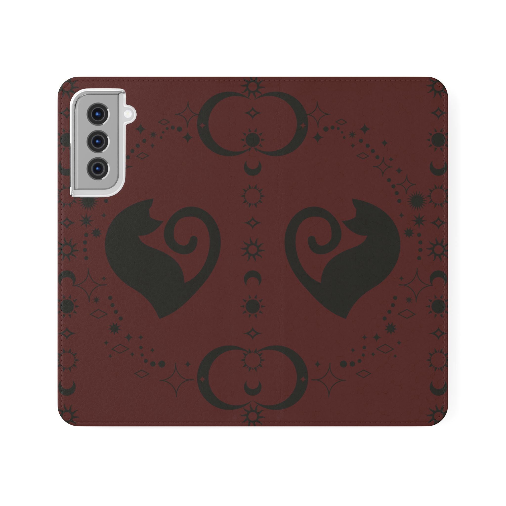 Dark Academia Celestial Black Cat Flip Wallet Case for iPhone and Samsung Galaxy Phones