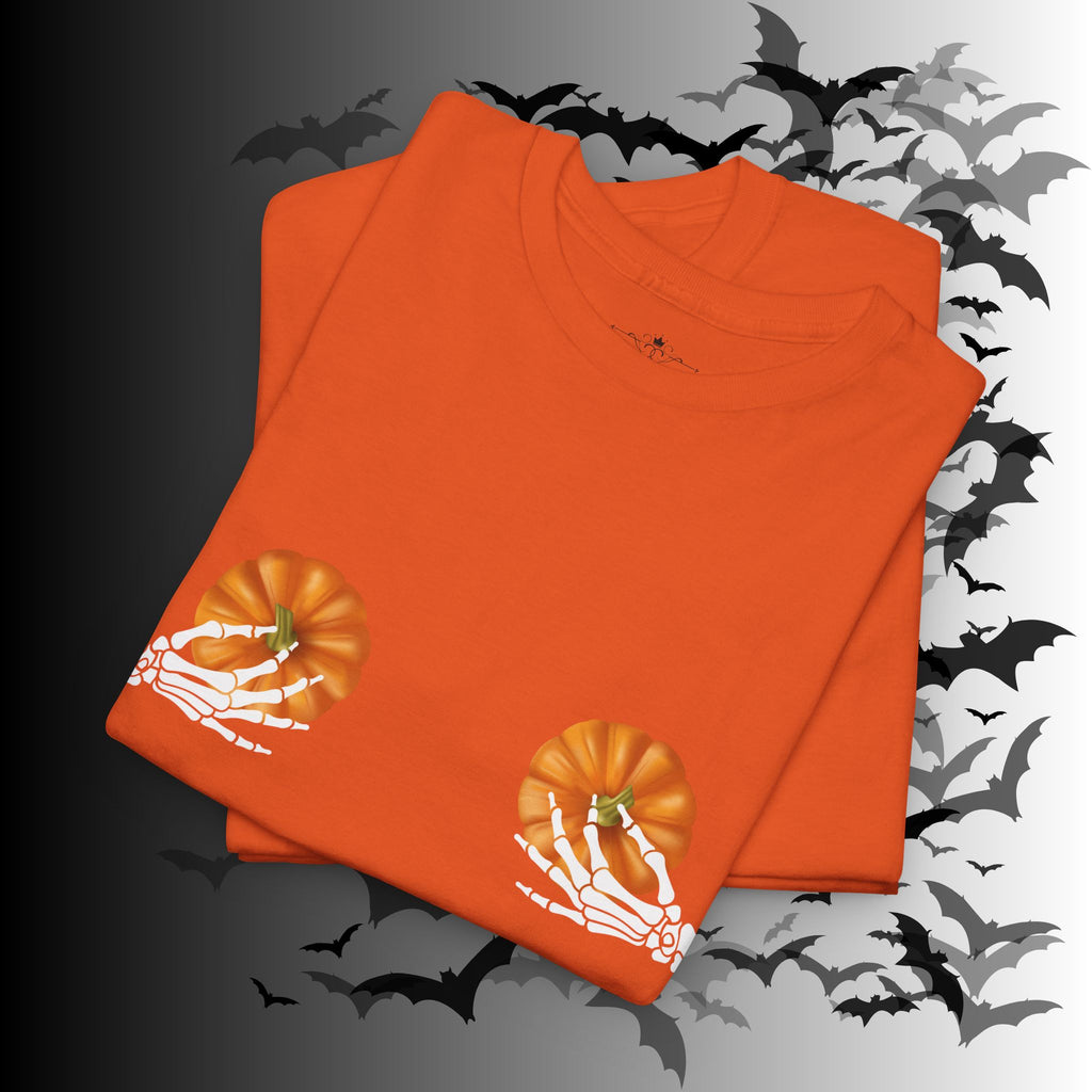 Skeleton Hands Pumpkin Halloween T-Shirt — Funny Spooky Season Tee