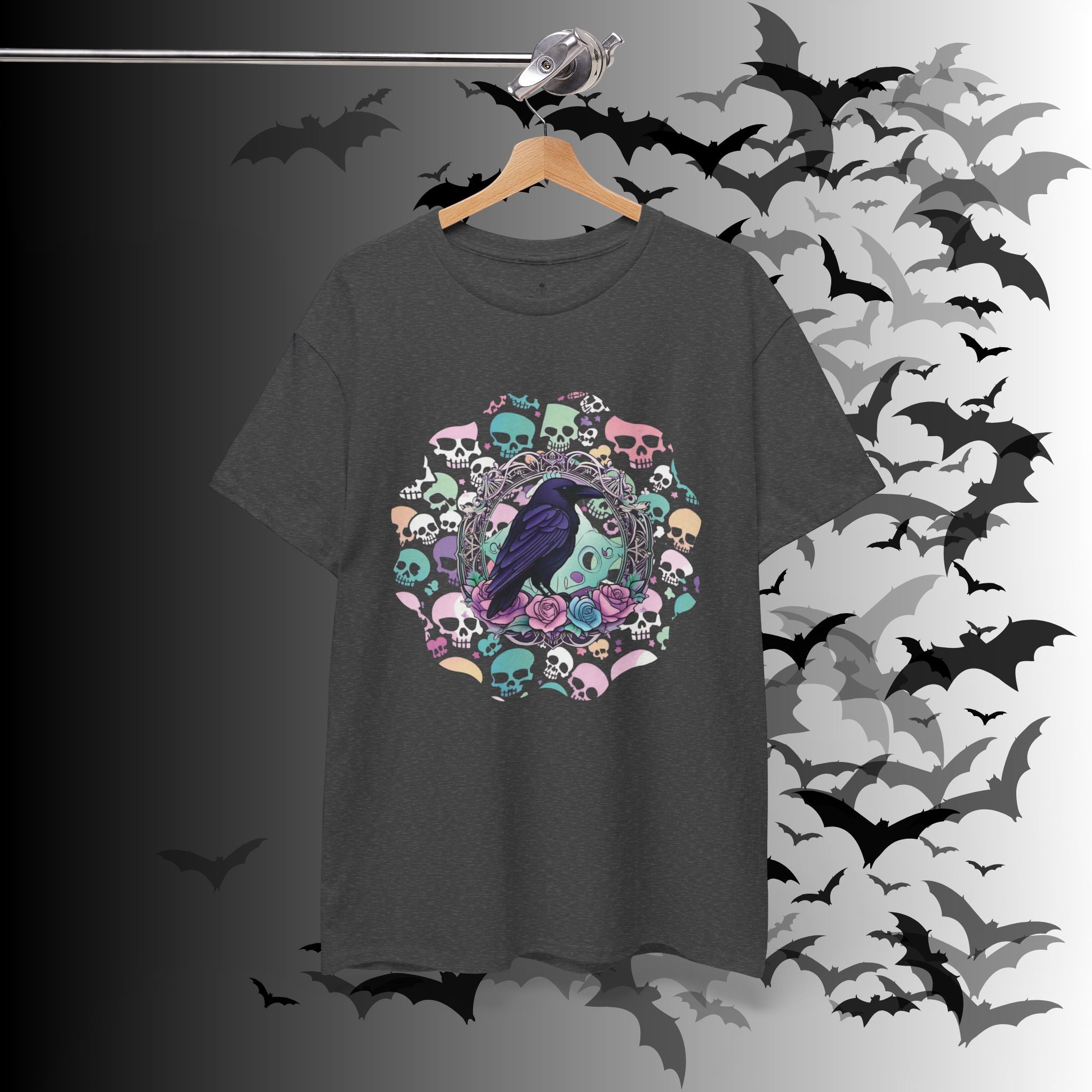 Pastel Goth Raven & Skull Mandala T-Shirt — Gothic Corvid Tee