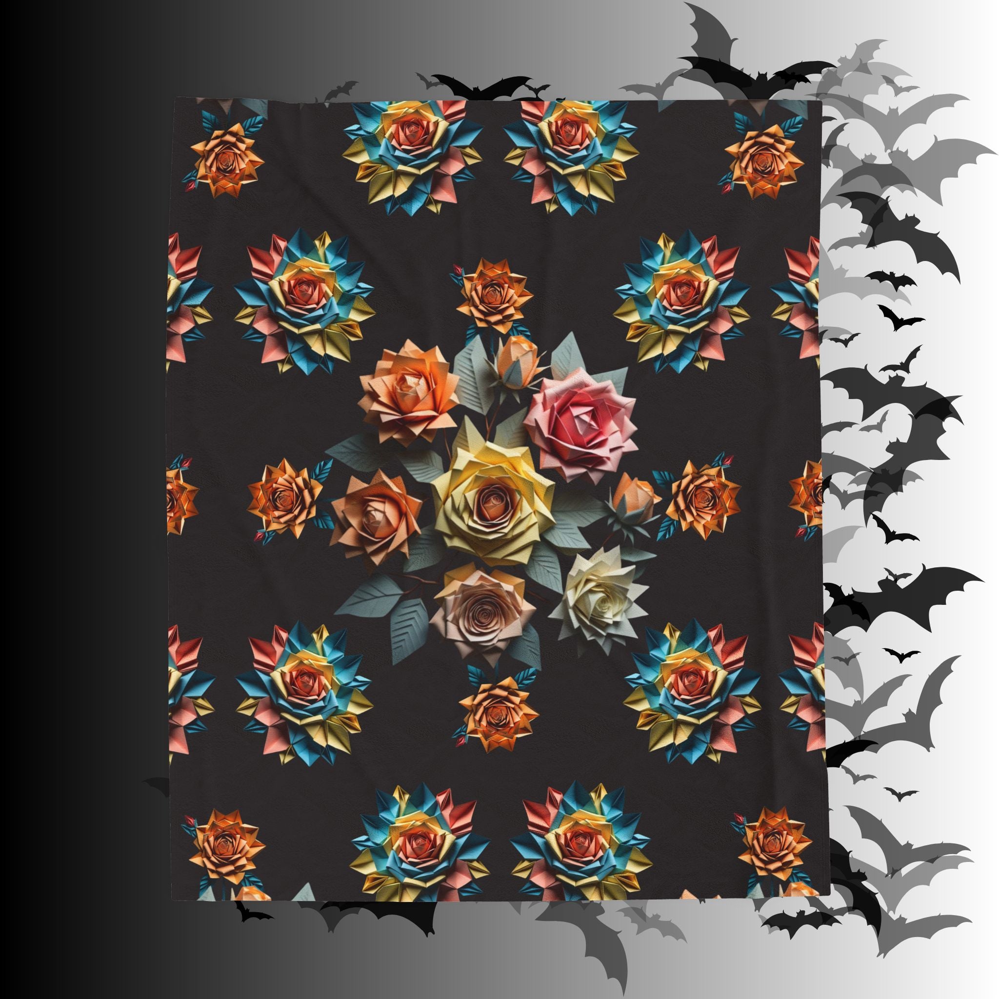 Gothic Origami Rose Throw Blanket — Dark Floral Home Decor