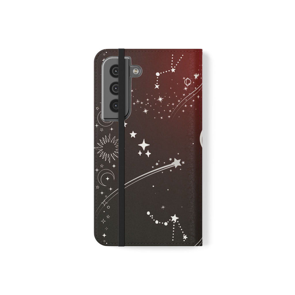 Gothic Celestial Black and Red Flip Wallet Case for iPhone and Samsung Galaxy Phones