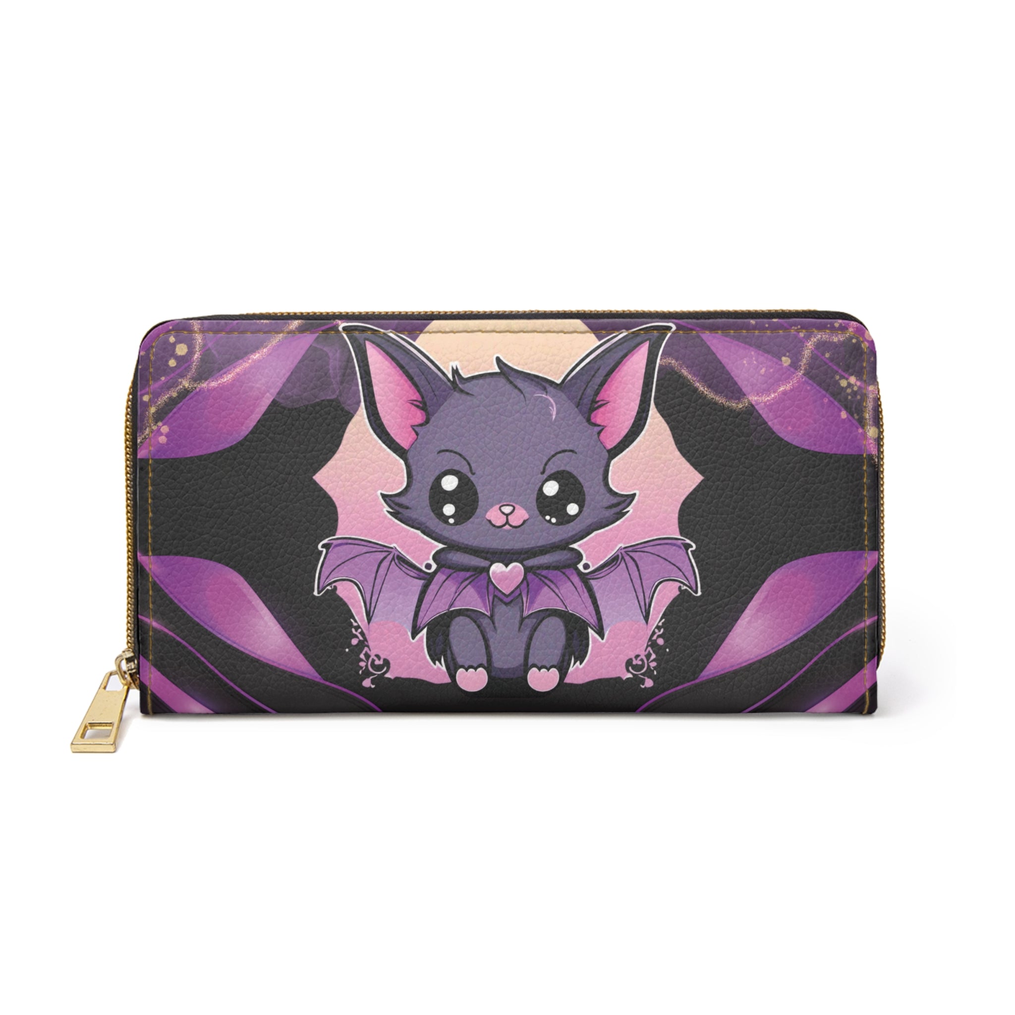 Pastel Goth Kawaii Bat Wallet | Purple Faux Leather Zipper Clutch
