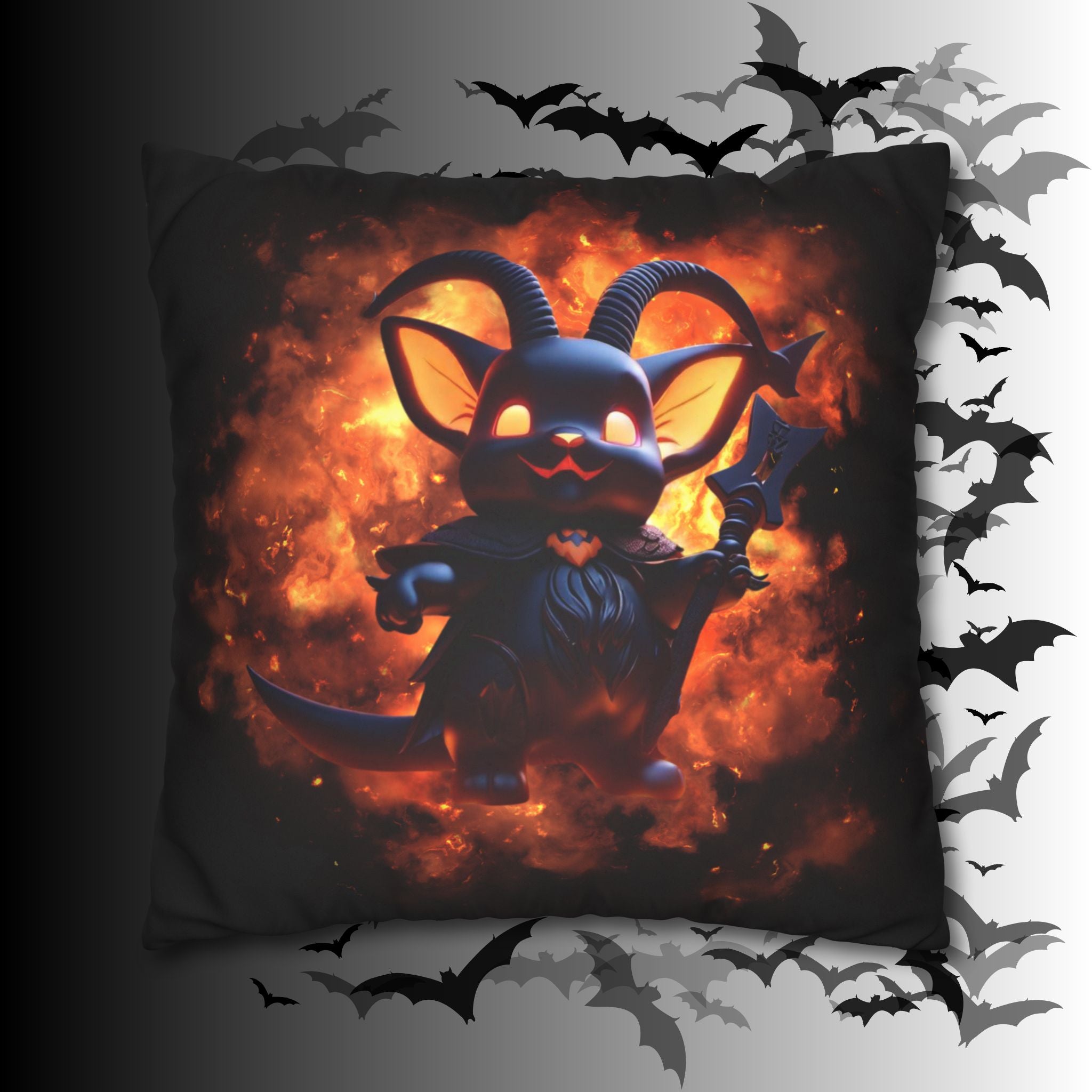 Cute Baphomet Throw Pillow — Gothic Occult Dark Home Decor