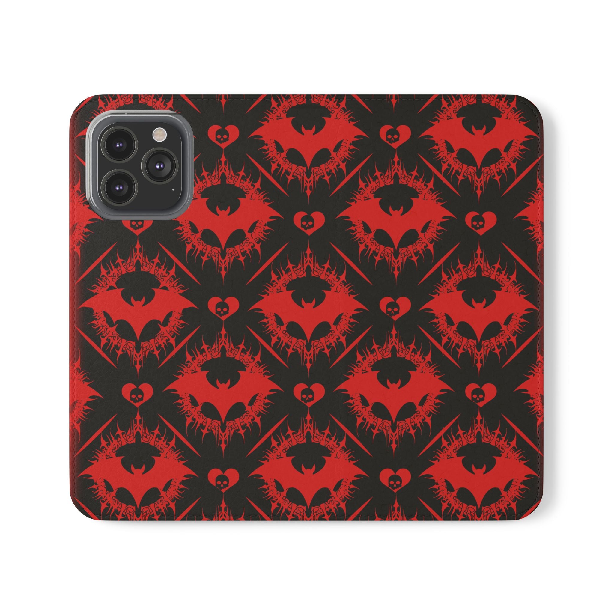 Gothic Bat Wallet Flip Case - Elegant Goth Phone Wallet - Bat Pattern Flip Case - Gothic Phone Case - Stylish Wallet Phone Case