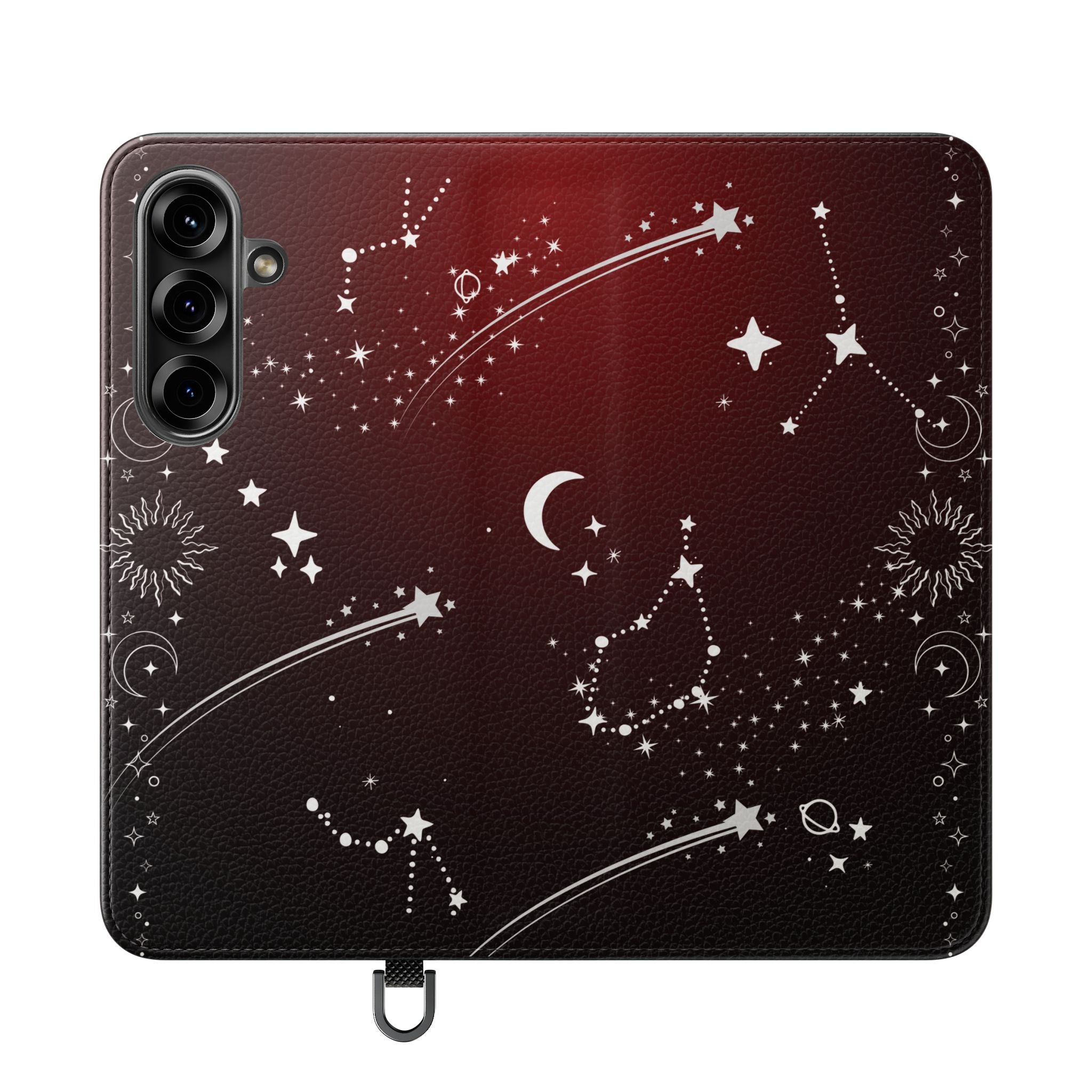 Gothic Celestial Black and Red Flip Wallet Case for iPhone and Samsung Galaxy Phones
