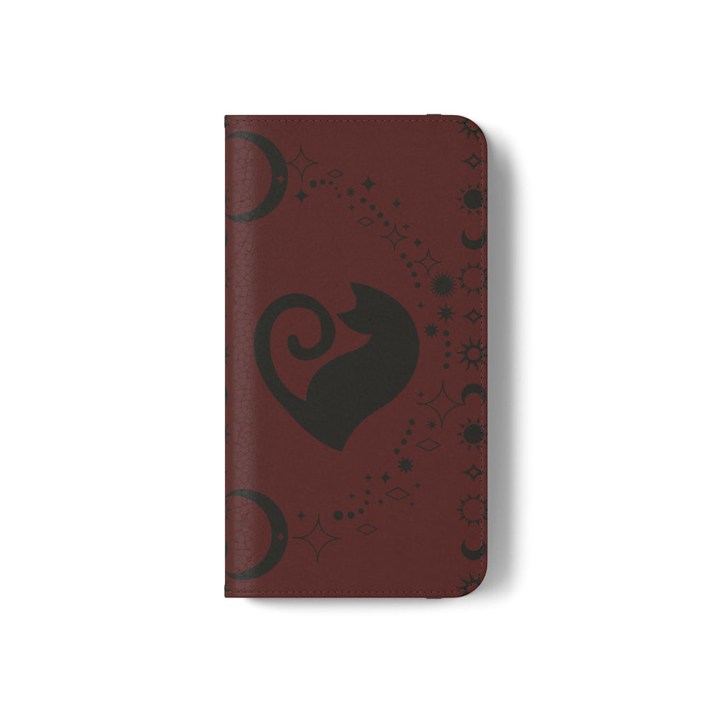 Dark Academia Celestial Black Cat Flip Wallet Case for iPhone and Samsung Galaxy Phones