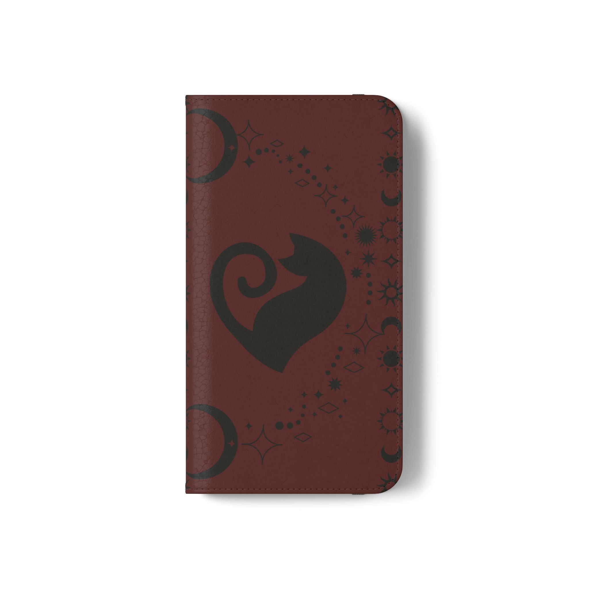 Dark Academia Celestial Black Cat Flip Wallet Case for iPhone and Samsung Galaxy Phones