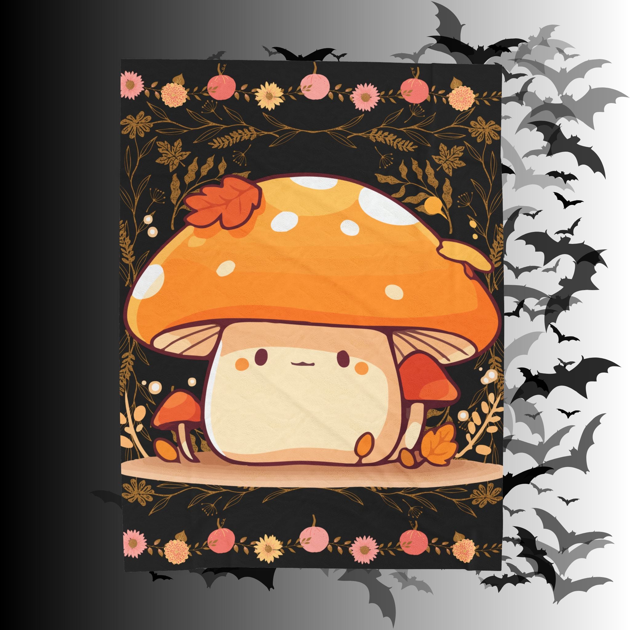 Dark Cottagecore Kawaii Mushroom Throw Blanket — Cozy Autumn Home Decor