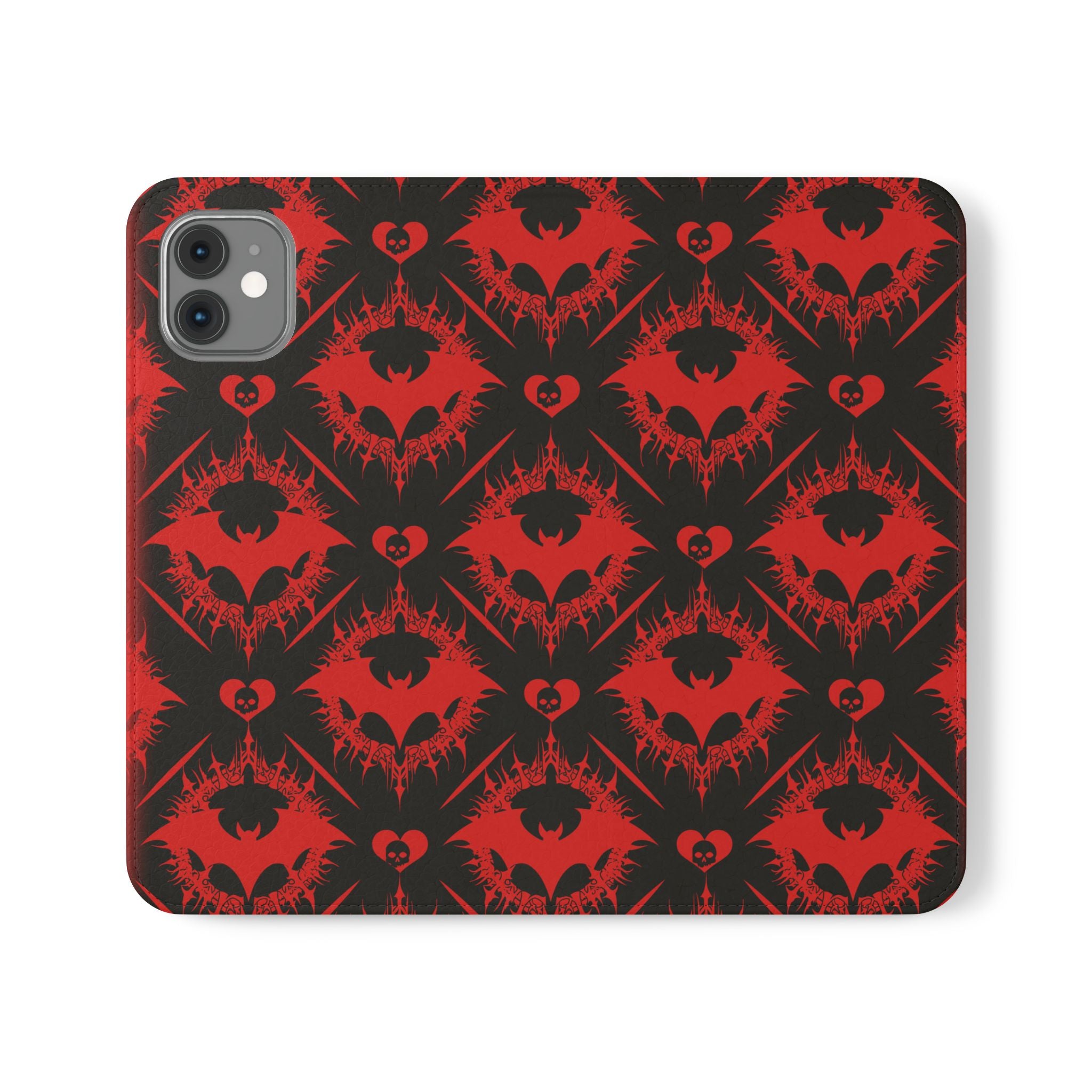 Gothic Bat Wallet Flip Case - Elegant Goth Phone Wallet - Bat Pattern Flip Case - Gothic Phone Case - Stylish Wallet Phone Case