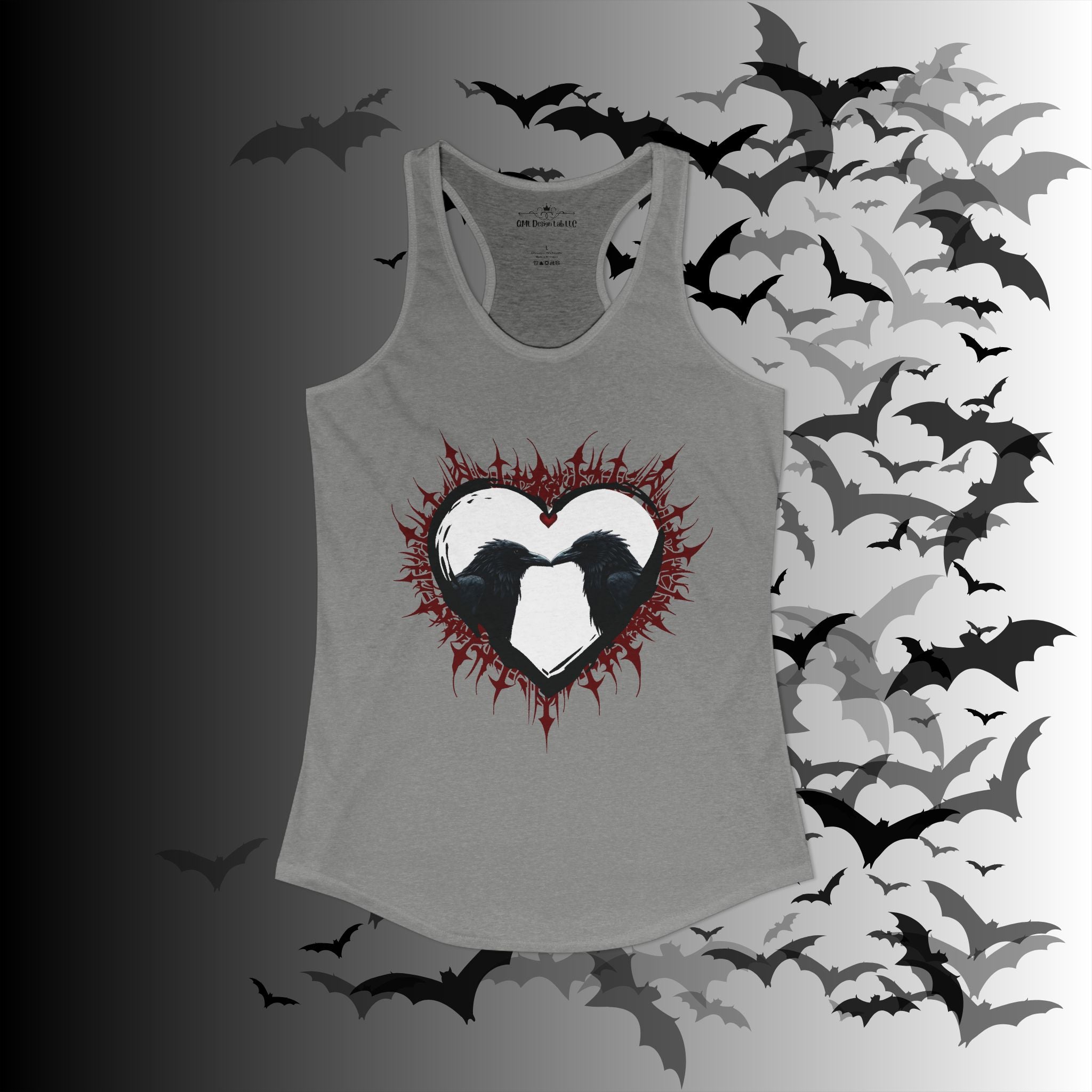 Gothic Raven Heart Racerback Tank Top — Dark Romance Corvid Tank