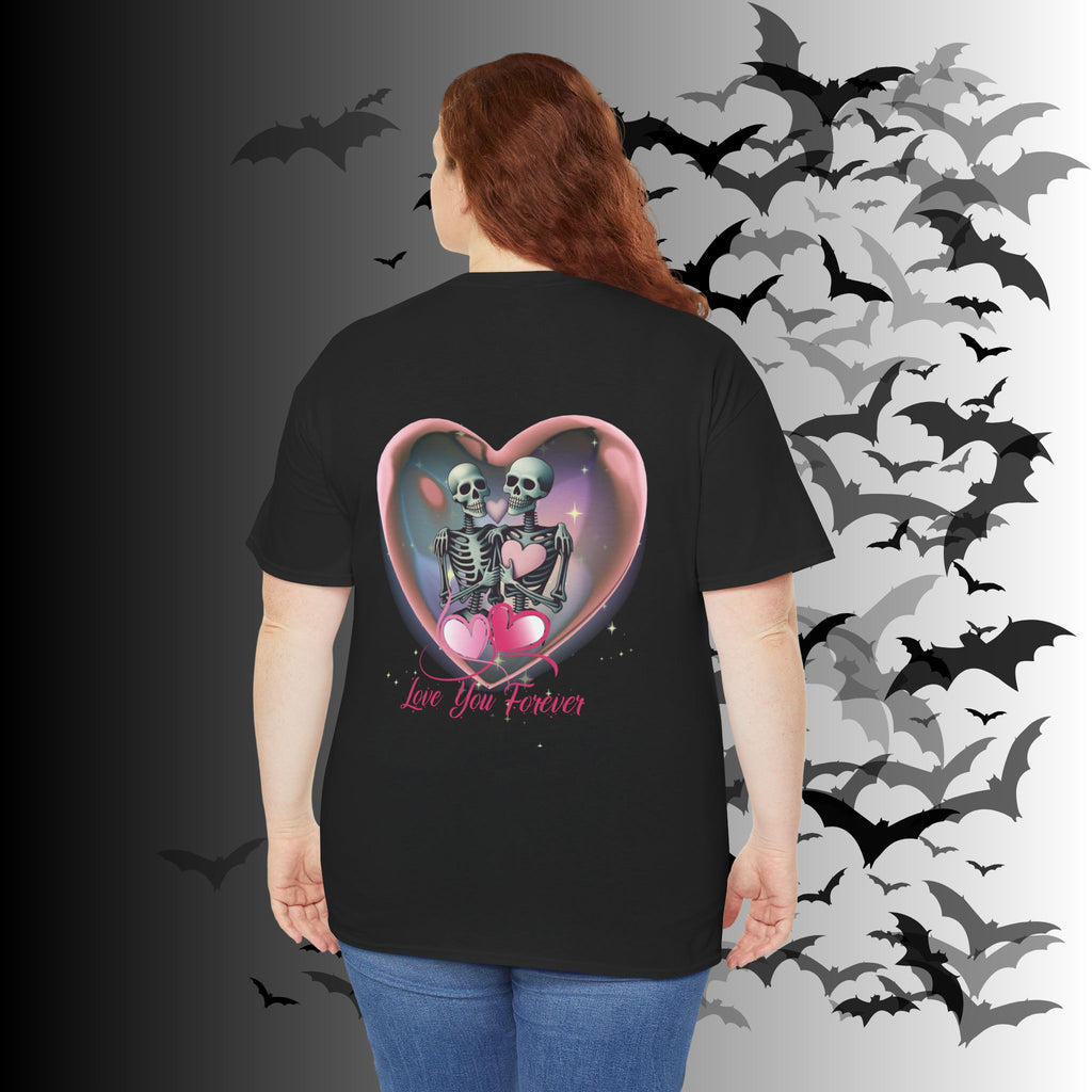 "Love You Forever" Gothic Skeleton Couples T-Shirt — Goth Valentine's Day Matching Tee