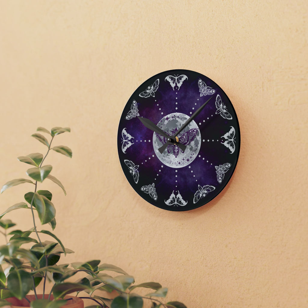 Gothic Lunar Moth Wall Clock — Whimsigoth Full Moon Acrylic Art Print Home Decor