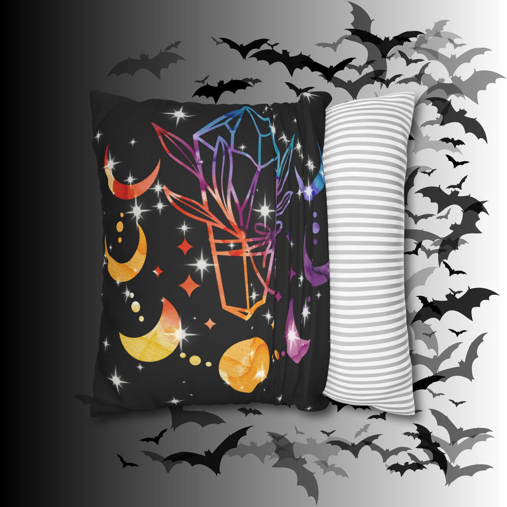 Rainbow Crystal Celestial Throw Pillow — Witchy Gothic Dark Home Decor