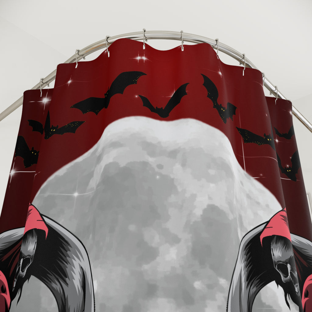 Gothic Grim Reaper Cat Full Moon Shower Curtain — Halloween Bathroom Decor