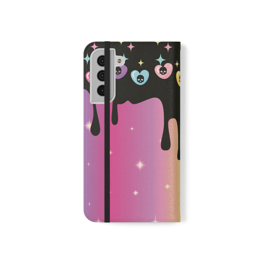 Pastel Goth Drippy Rainbow Skulls Flip Wallet Phone Case - Wallet Case for Samsung and iPhone - Gothic Style Wallet Phone Cases