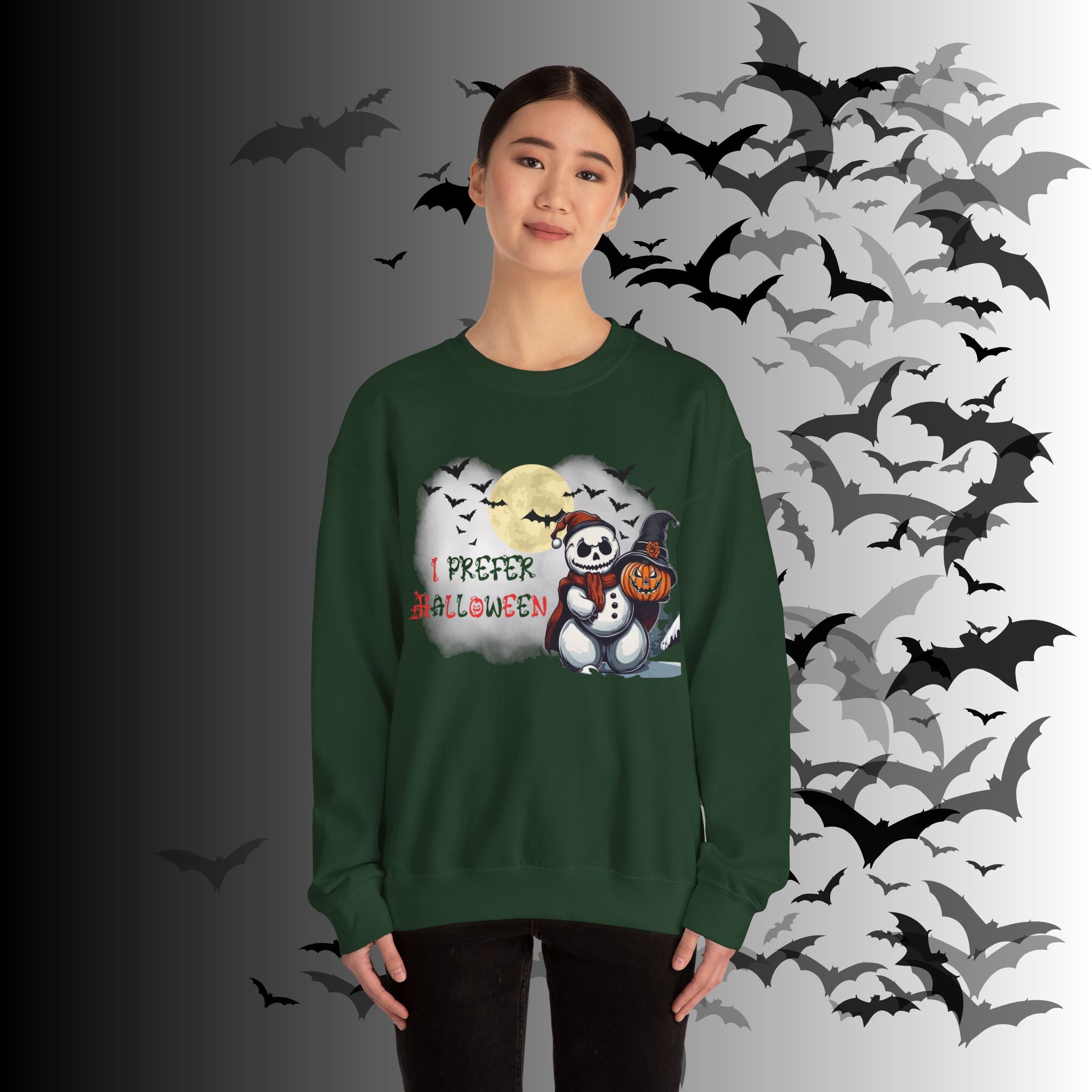 I Prefer Halloween Crewneck Sweatshirt — Gothic Christmas Snowman Pumpkin