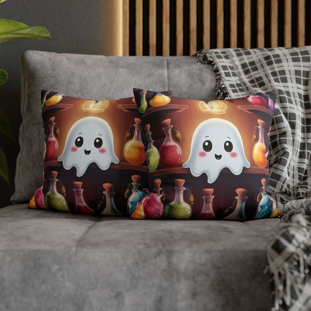 Apothecary Ghost Throw Pillow — Whimsigoth Potion Shelf Dark Home Decor