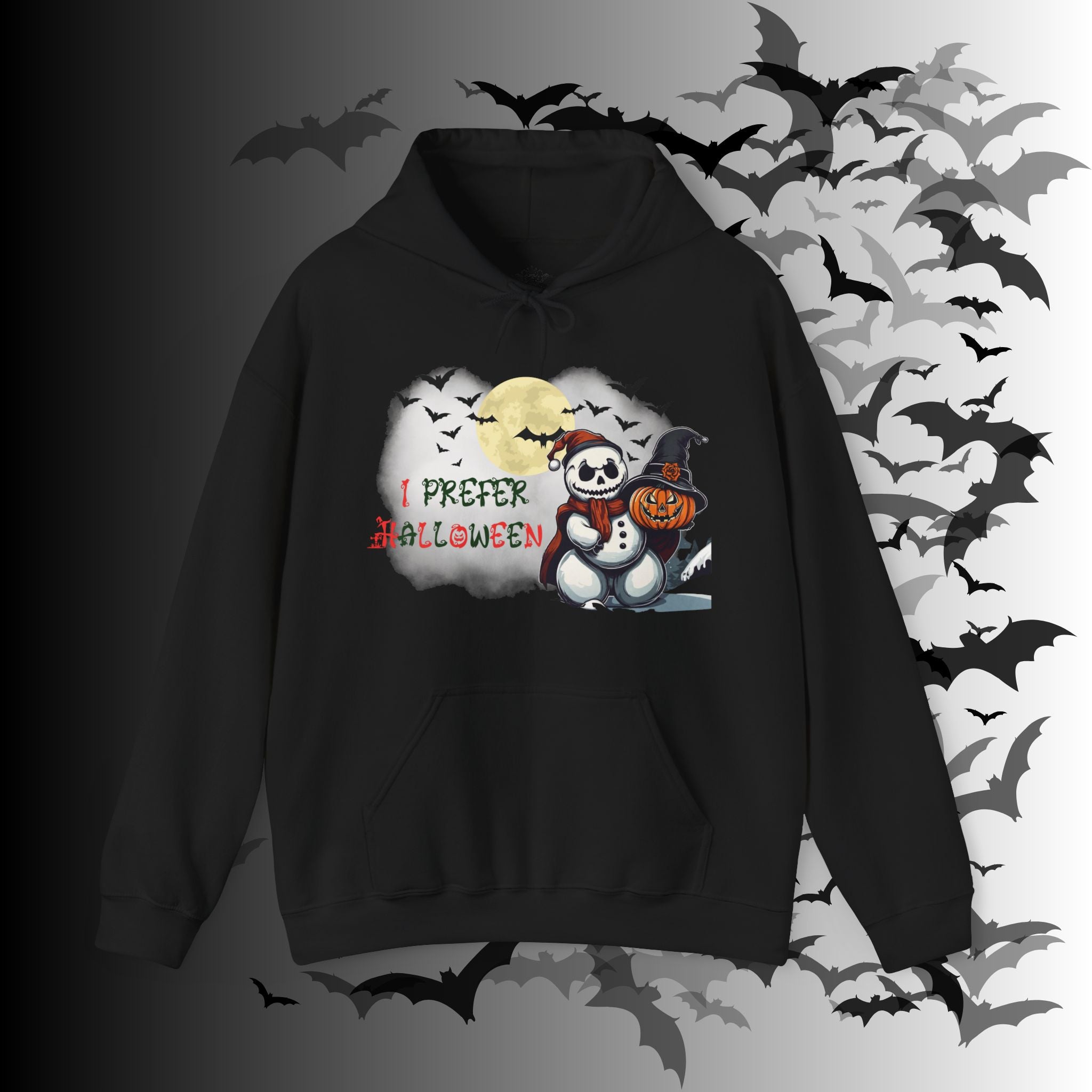 I Prefer Halloween Hoodie — Gothic Christmas Skull Snowman Pumpkin
