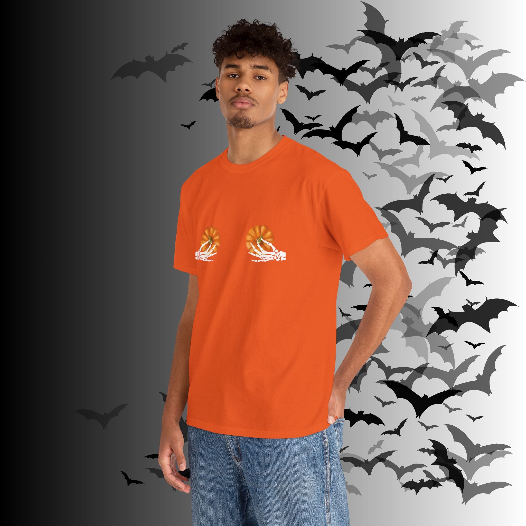 Skeleton Hands Pumpkin Halloween T-Shirt — Funny Spooky Season Tee